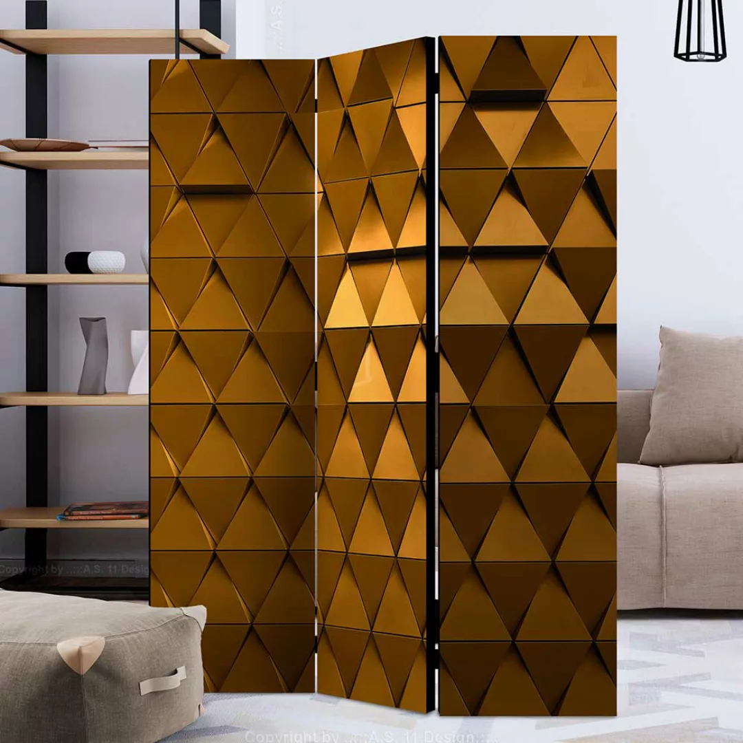 Metalloptik Paravent in Goldfarben geometrischem Muster günstig online kaufen