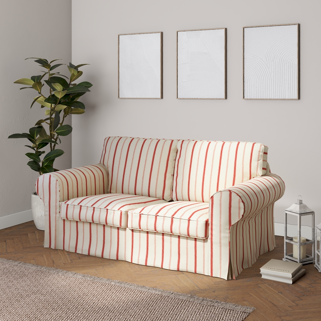 Bezug für Ektorp 2-Sitzer Sofa nicht ausklappbar, creme- rot gestreift, Sof günstig online kaufen