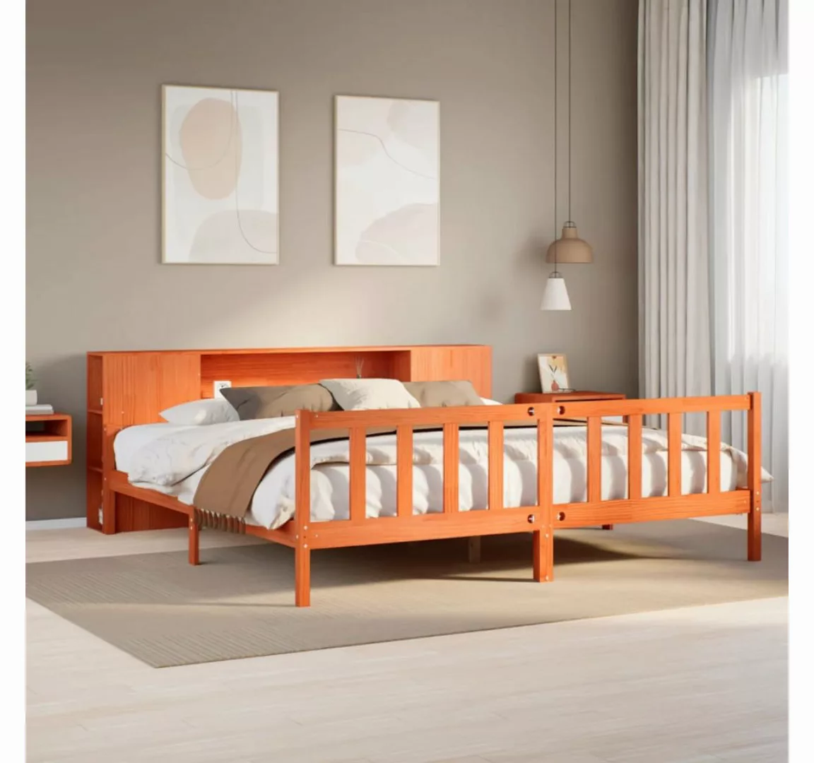 vidaXL Bett, Massivholzbett ohne Matratze Wachsbraun 180x200 cm Massivholz günstig online kaufen