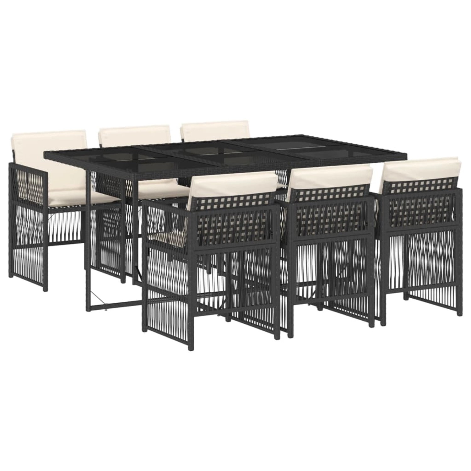 vidaXL 7-Tlg Garten-Essgruppe mit Kissen Schwarz Poly Rattan 3210906 günstig online kaufen