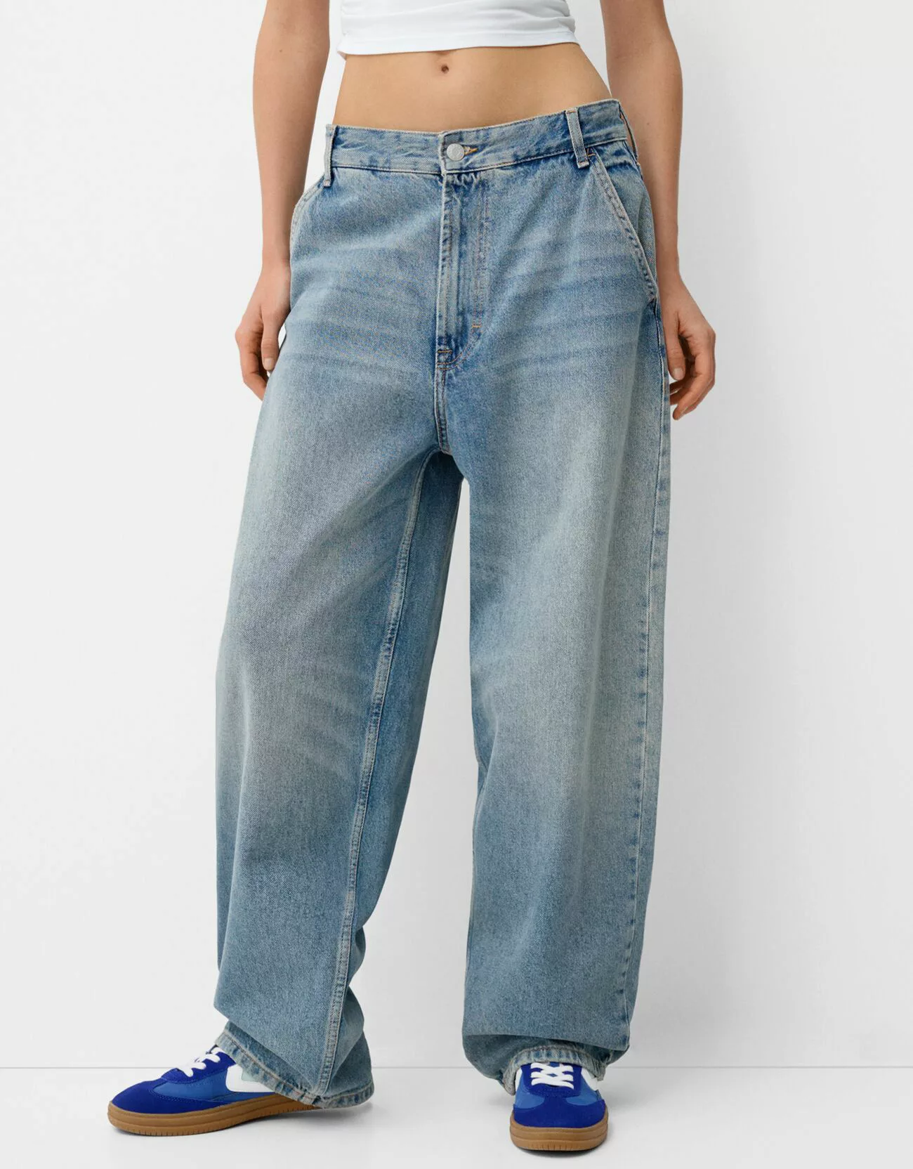 Bershka Skater-Fit-Jeans Im Washed-Look Damen 10-12 Ausgewaschenes Blau günstig online kaufen