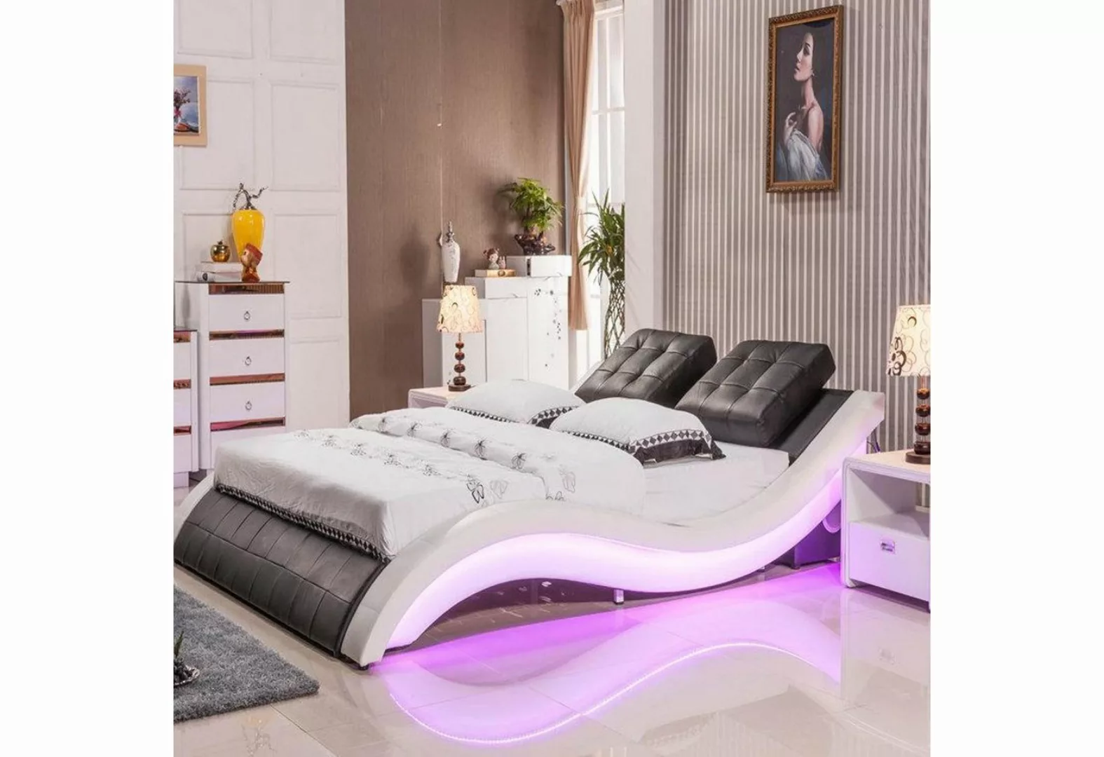 JVmoebel Bett Luxus Bett Design Betten Digital LED Schlafzimmer Möbel Leder günstig online kaufen