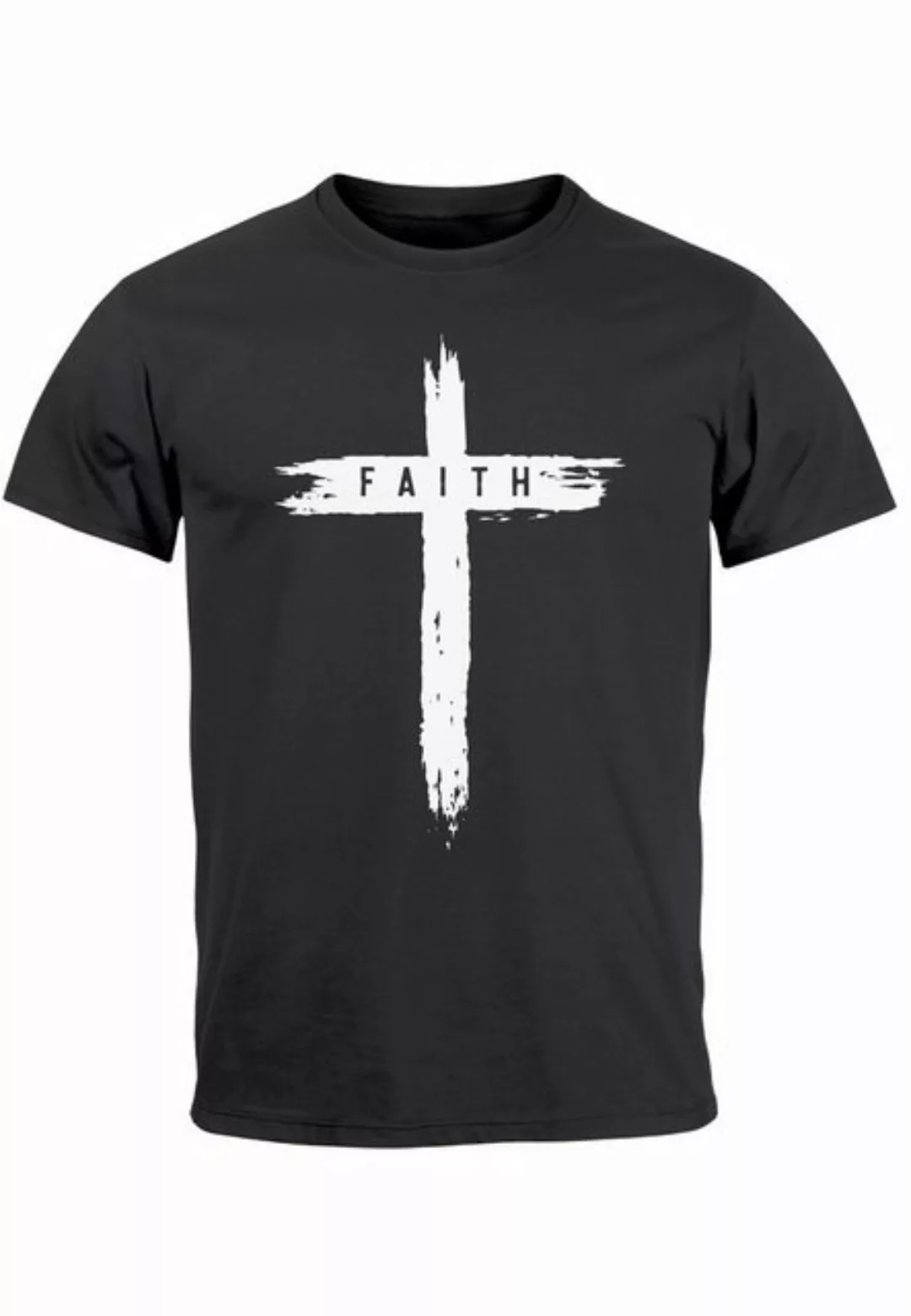 Neverless Print-Shirt Herren T-Shirt Printshirt Aufdruck Kreuz Cross Faith günstig online kaufen