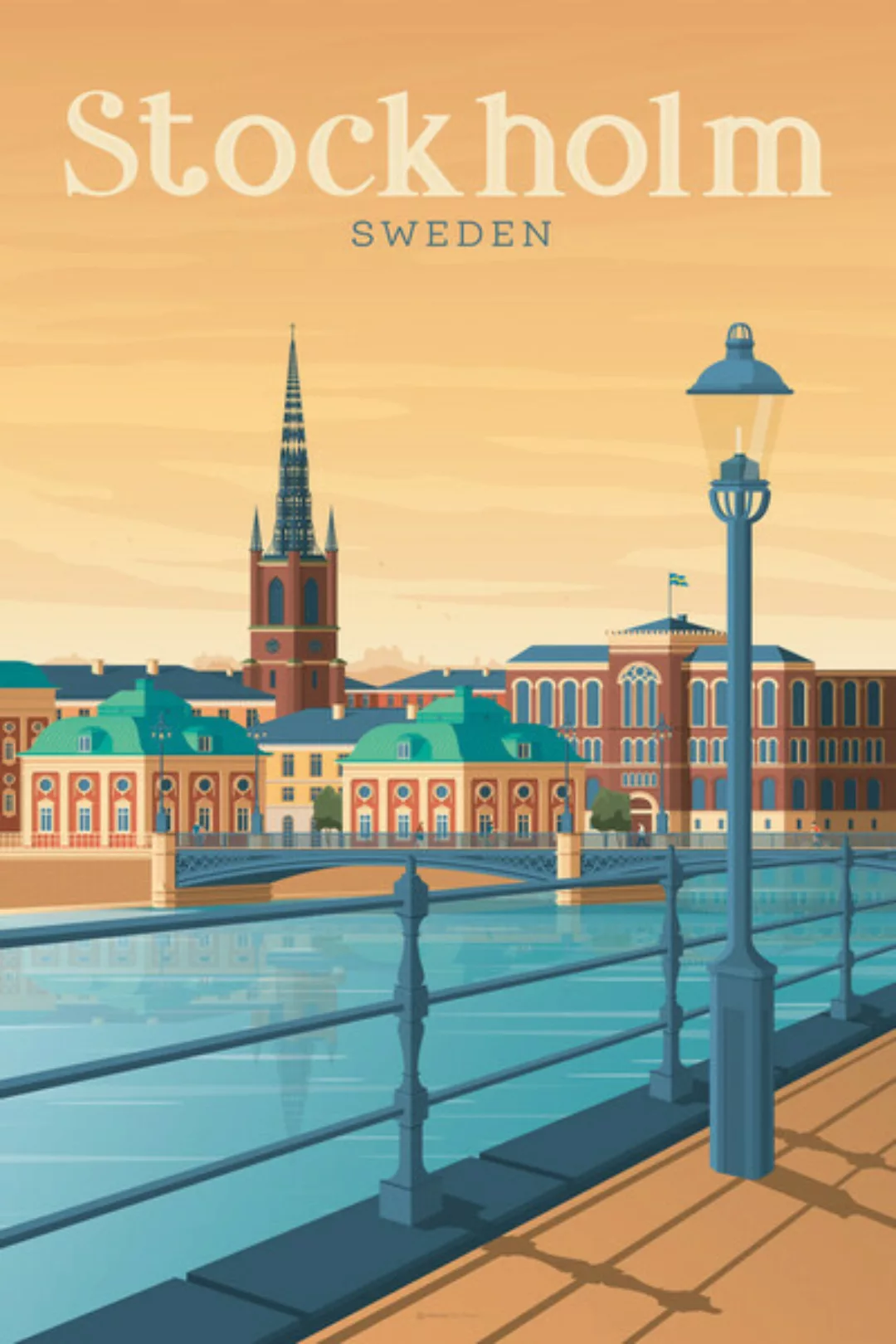 Poster / Leinwandbild - Stockholm Vintage Travel Wandbild günstig online kaufen