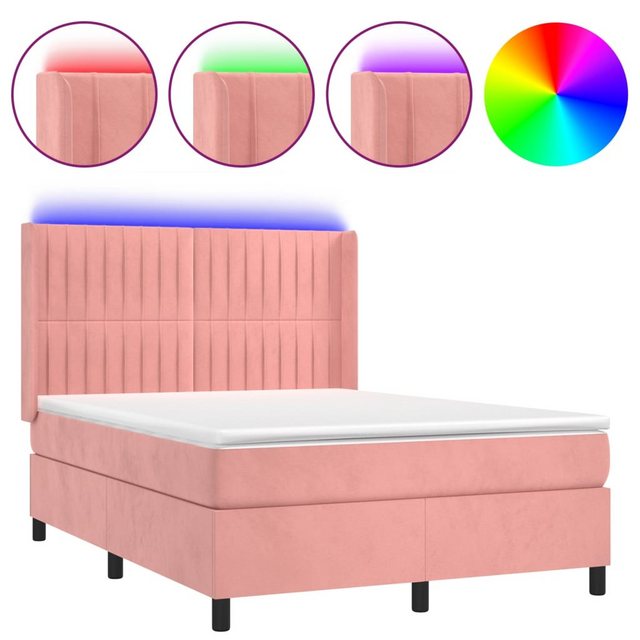 vidaXL Boxspringbett Boxspringbett mit Matratze und LED Samt (140 x 200 cm, günstig online kaufen