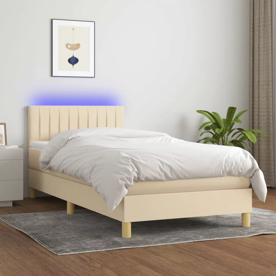 vidaXL Bettgestell Boxspringbett mit Matratze LED Creme 90x200 cm Stoff Bet günstig online kaufen