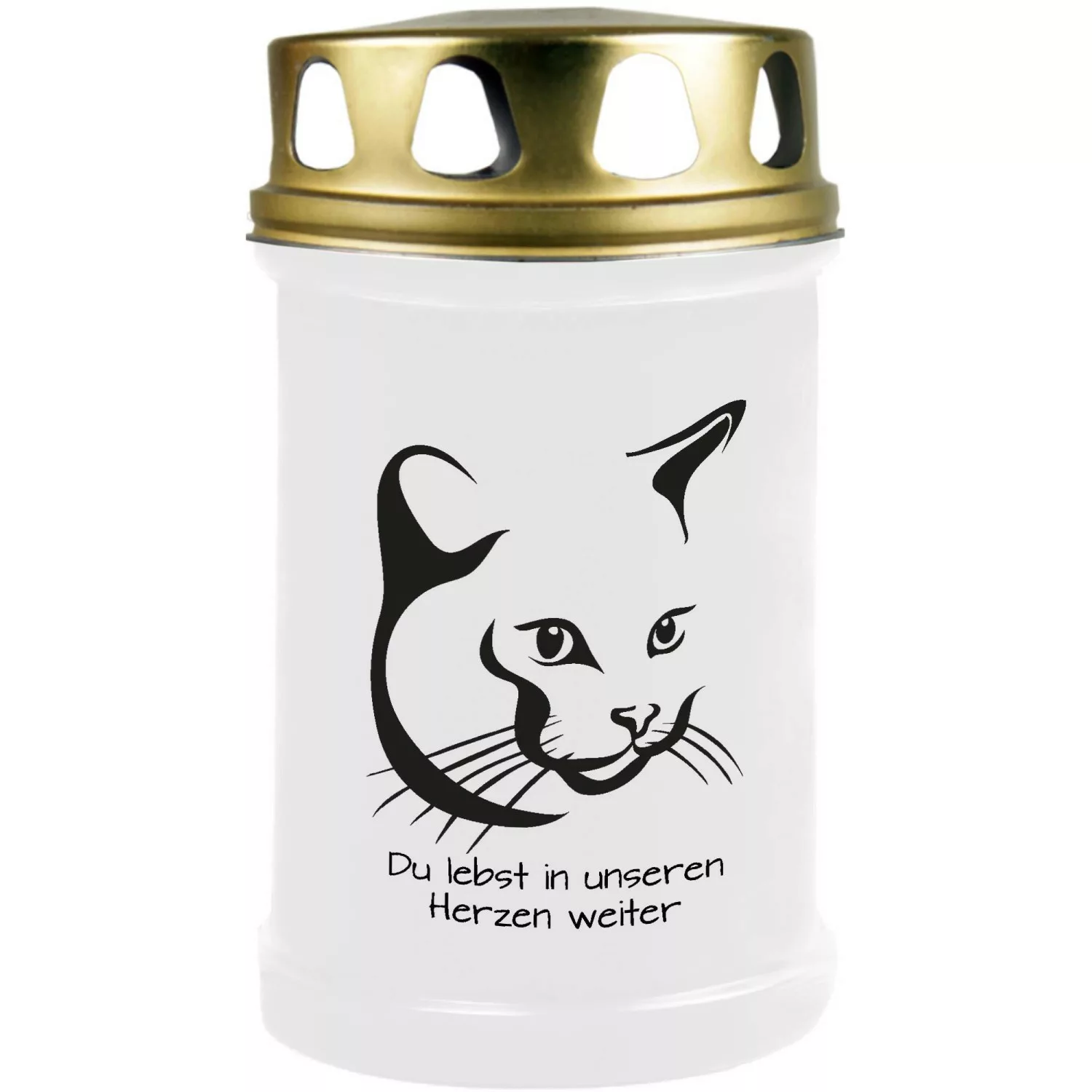 HS Candle Grabkerze Weiß 48h Deckel Gold Katze 4 günstig online kaufen