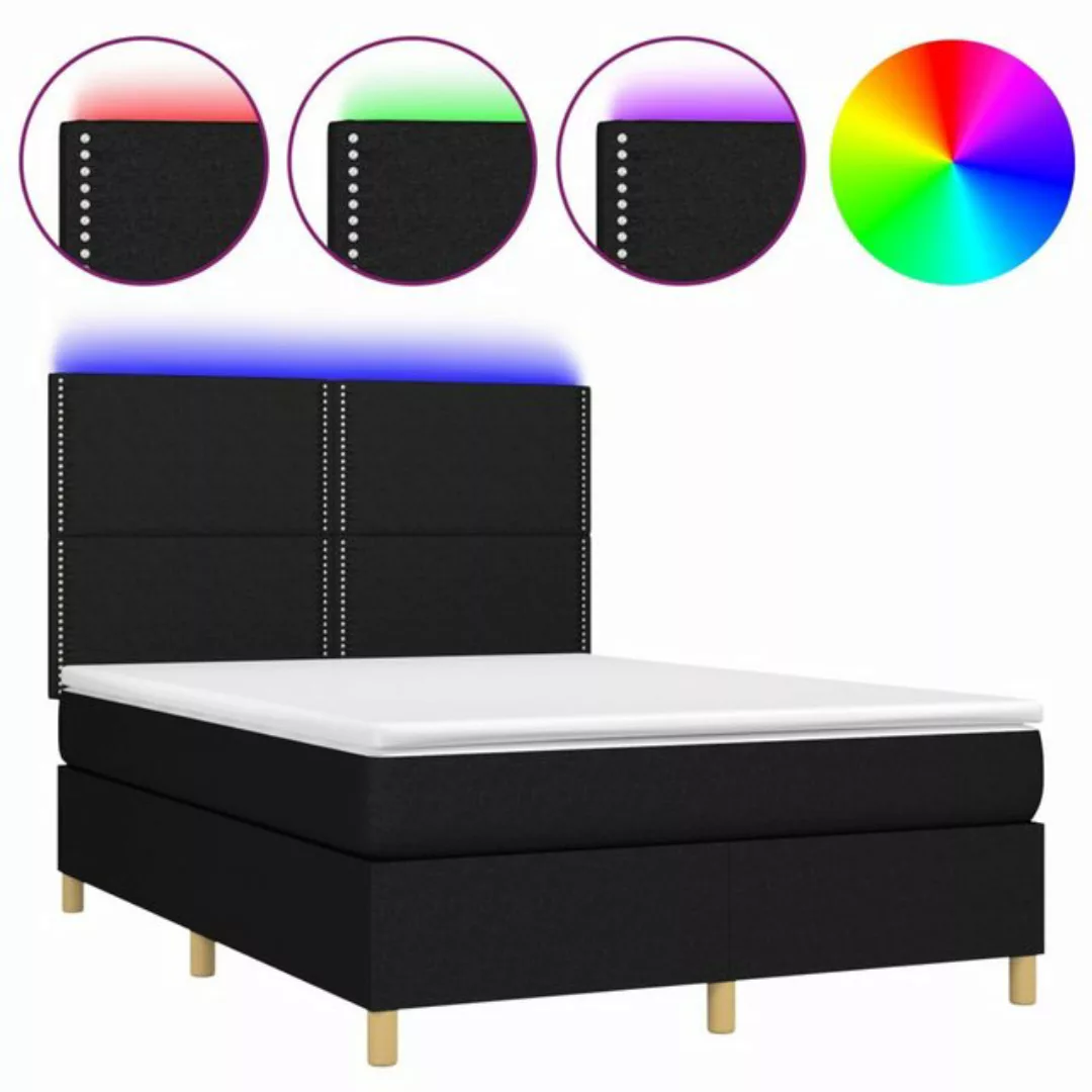 vidaXL Boxspringbett (140 x 200 cm, mit Nieten, Schwarz), mit LED günstig online kaufen