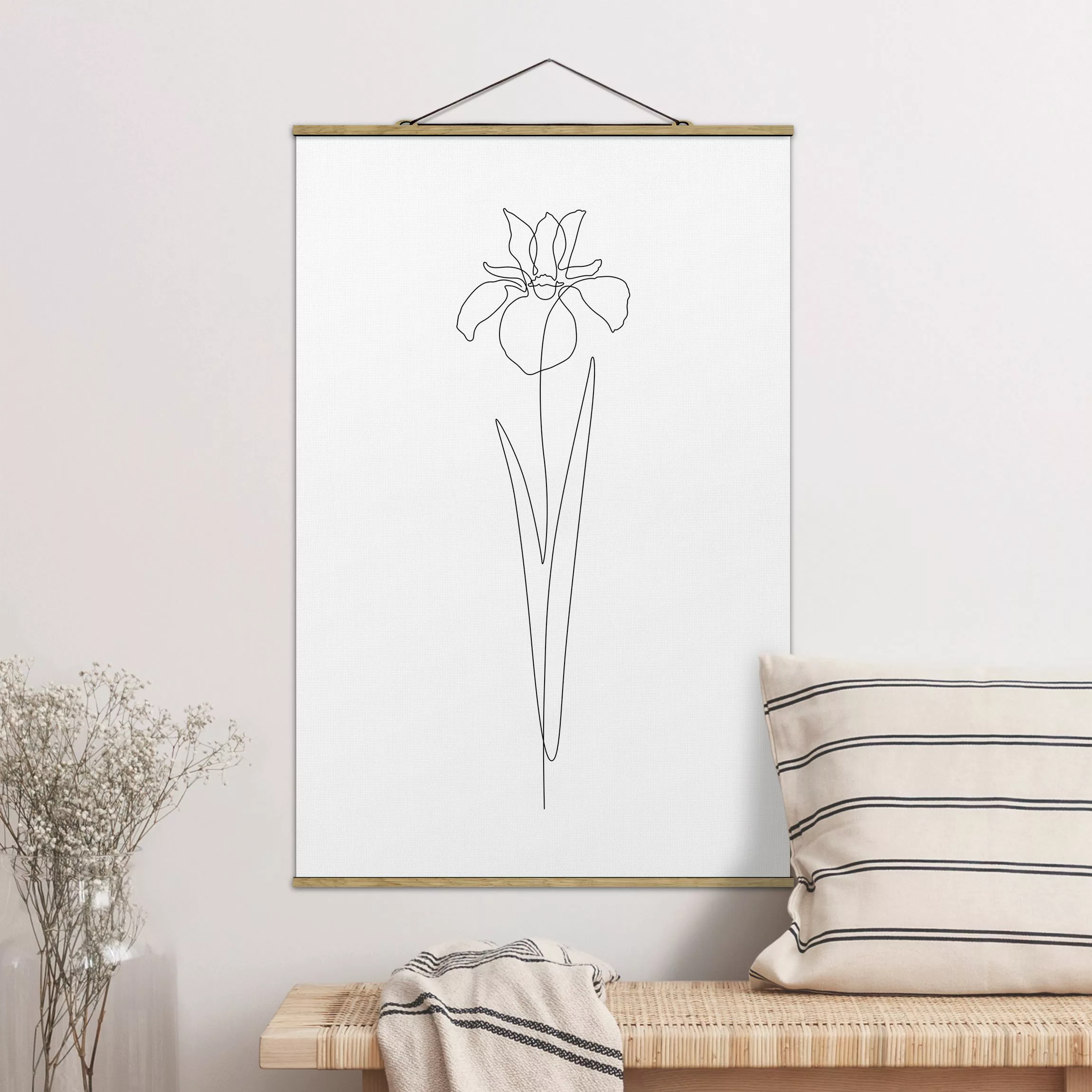 Stoffbild mit Posterleisten Line Art Blumen - Iris günstig online kaufen