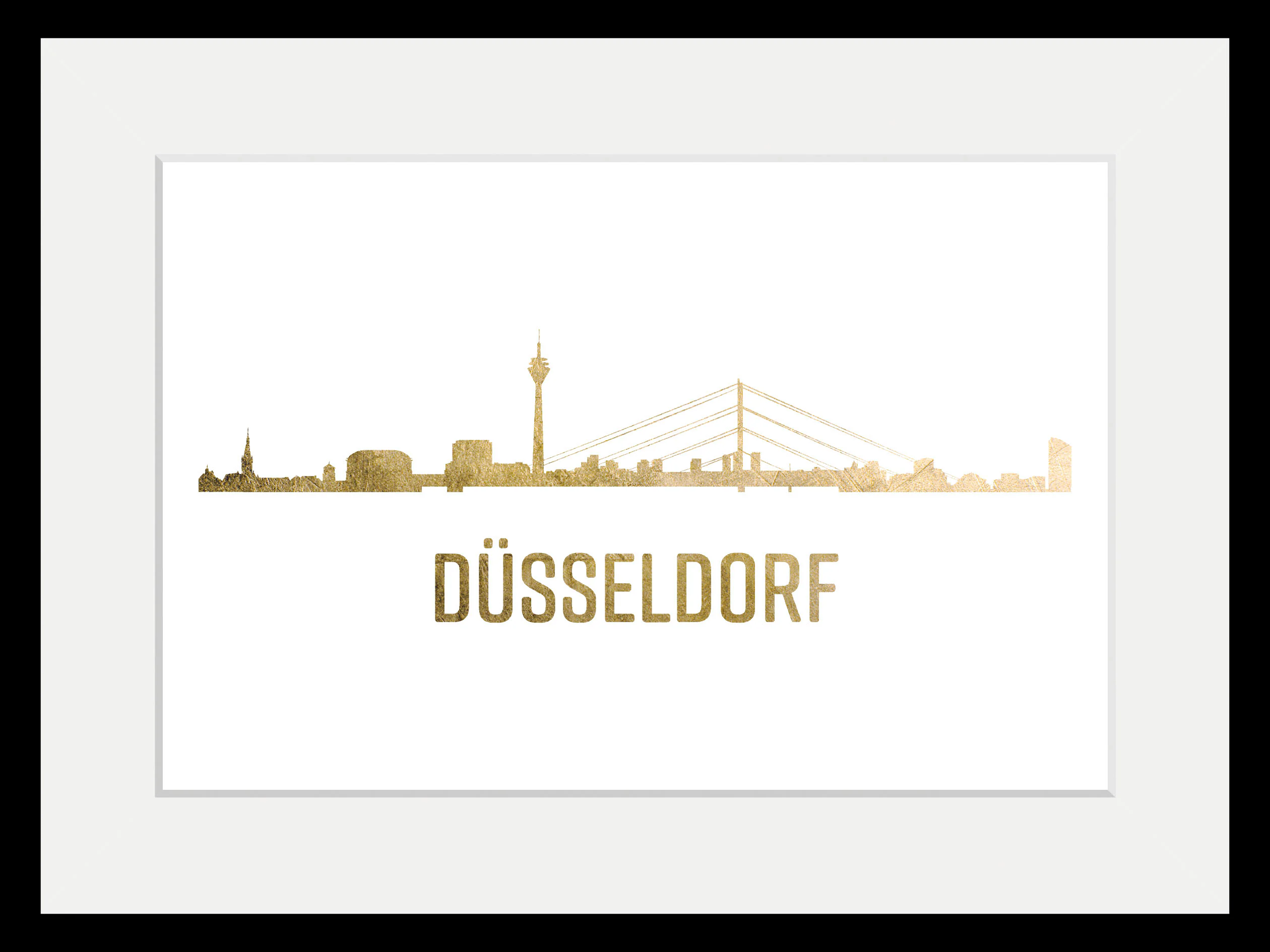 queence Bild "Düsseldorf Skyline GOLD", Städte-Stadt-Deutschland-Kirche-Geb günstig online kaufen