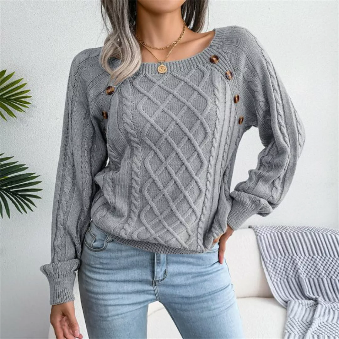RUZU UG Strickpullover Lässiger Winter Pullover quadratischem Ausschnitt St günstig online kaufen