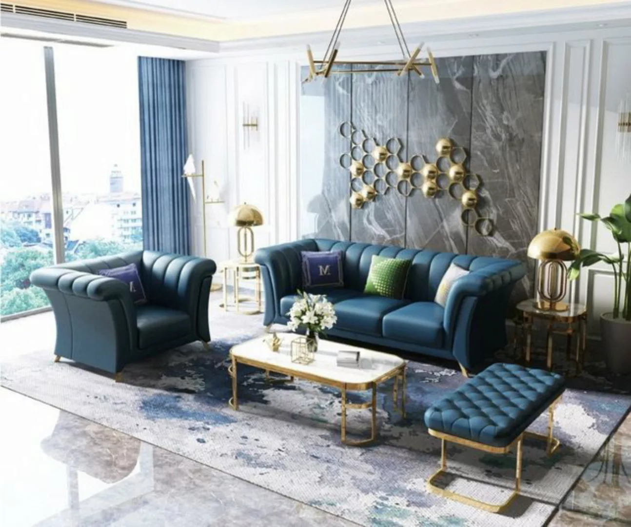 JVmoebel Sofa Blaue Designer Sofagarnitur Luxus Couchen Moderne Sofas Hocke günstig online kaufen