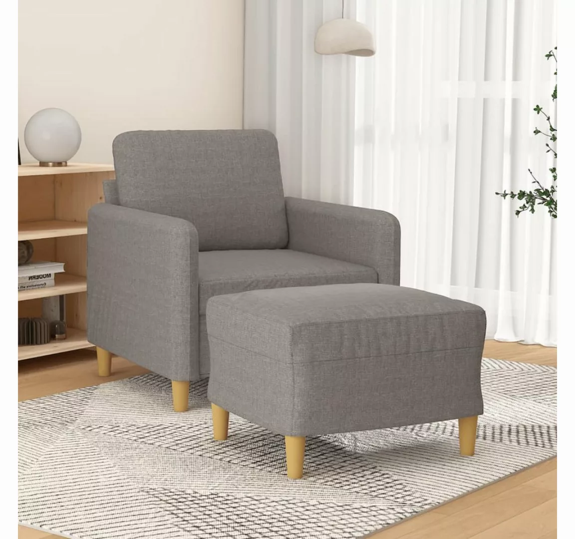 vidaXL Sofa Sessel mit Hocker 60 cm Stoff, Taupe günstig online kaufen