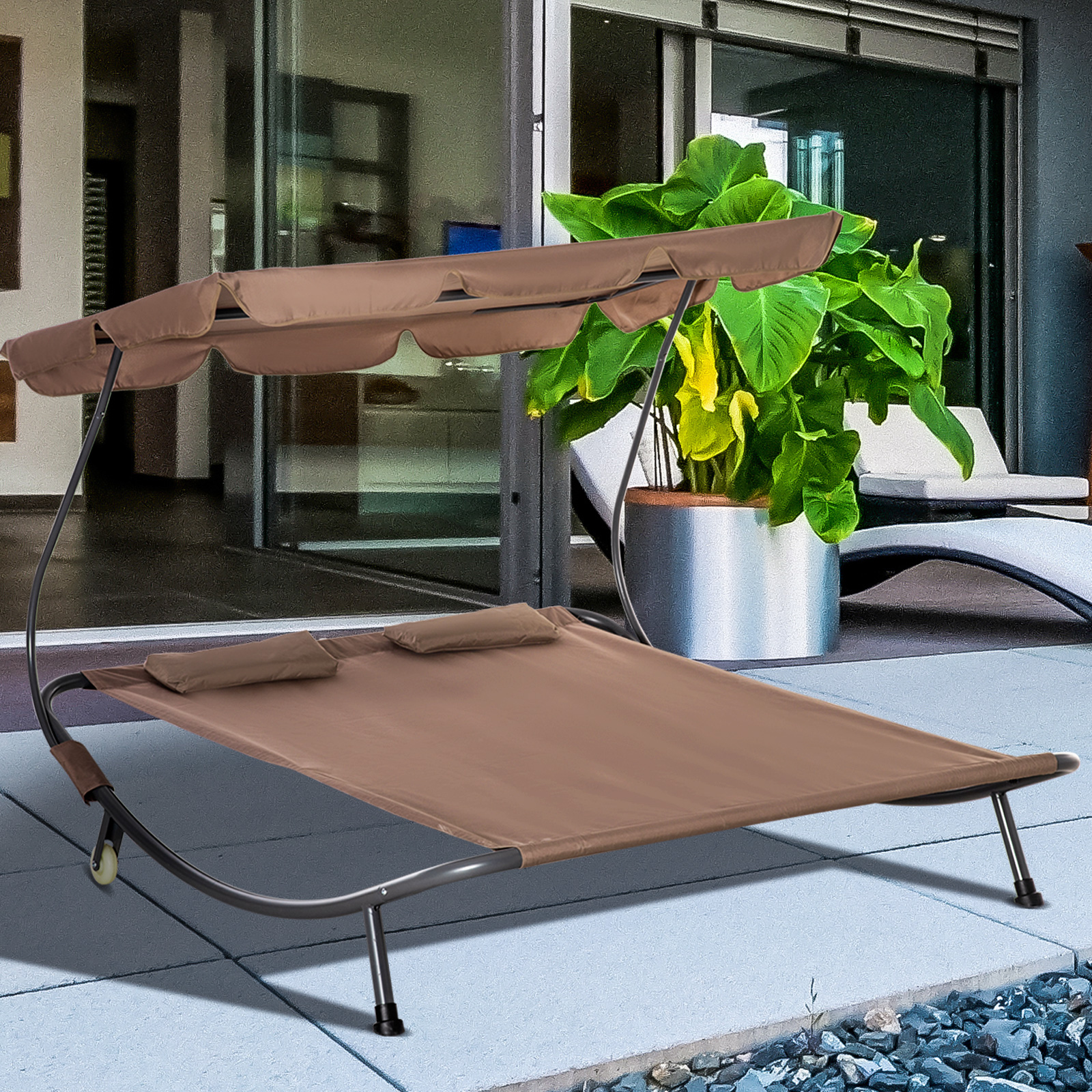 Outsunny Doppelbett Sonnenliege mit Sonnenschirm, verstellbar für den Außen günstig online kaufen