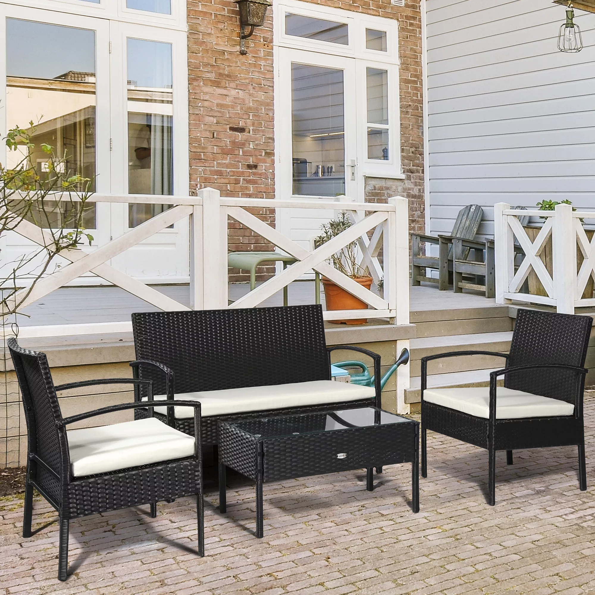 Outsunny Polyrattan Sitzgruppe als 7-teiliges Set schwarz/weiß günstig online kaufen