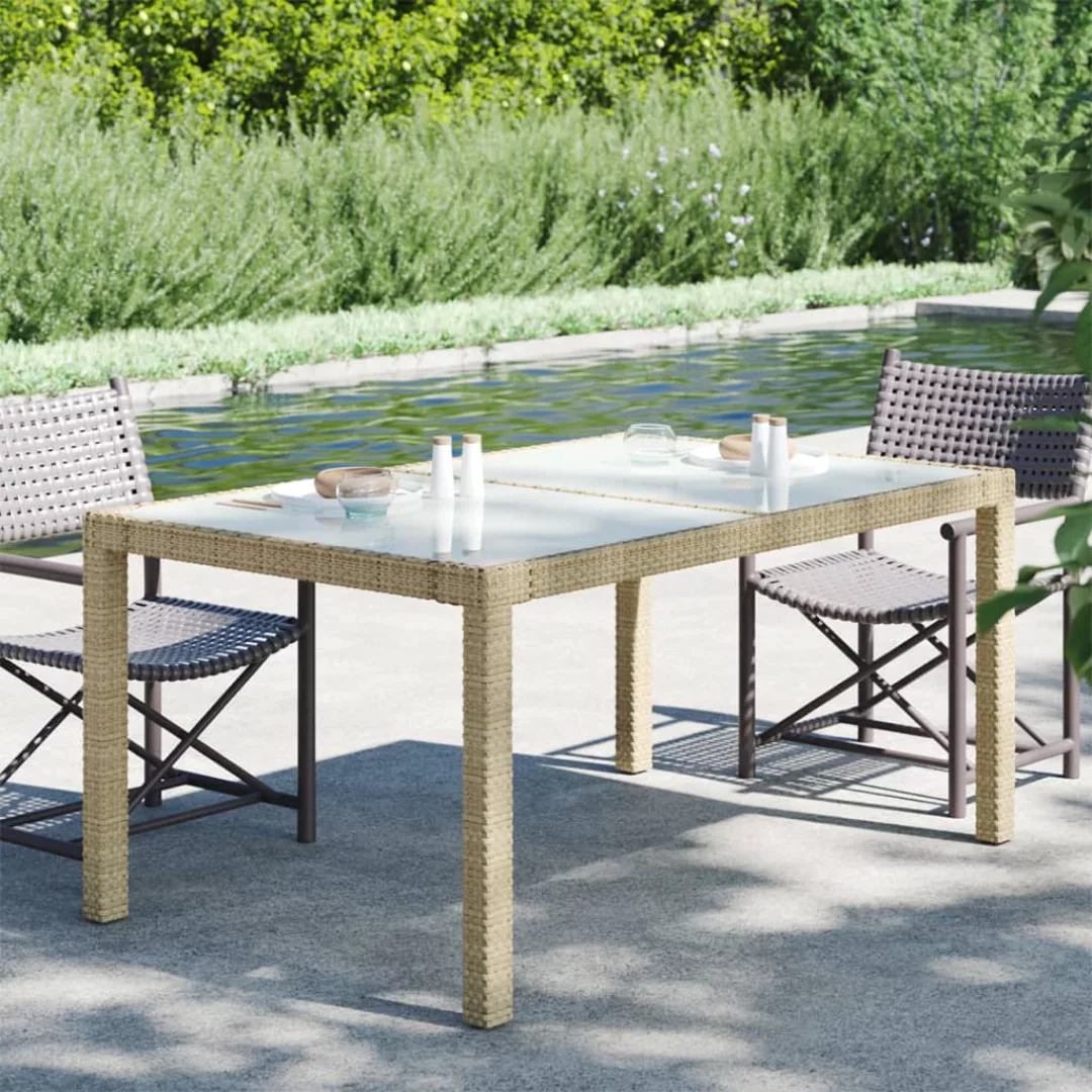 Gartentisch 150x90x75 Cm Gehertetes Glas Poly Rattan Beige günstig online kaufen