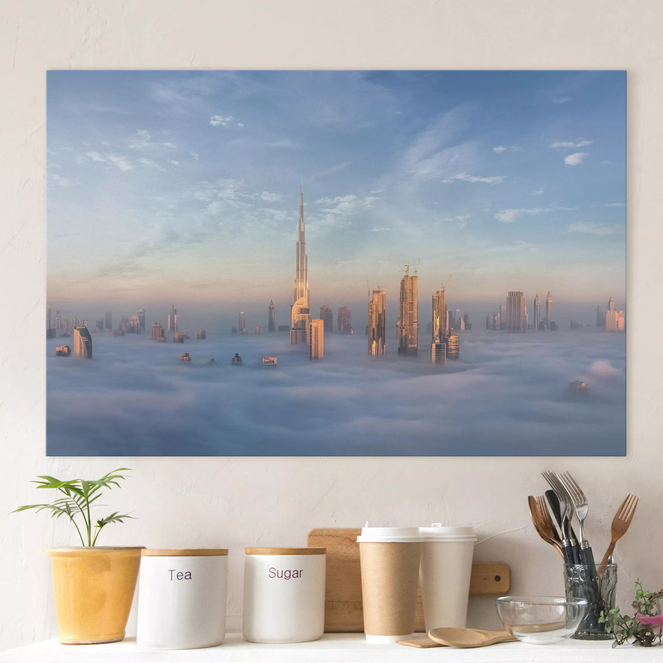 Leinwandbild Architektur & Skyline - Querformat Dubai über den Wolken günstig online kaufen