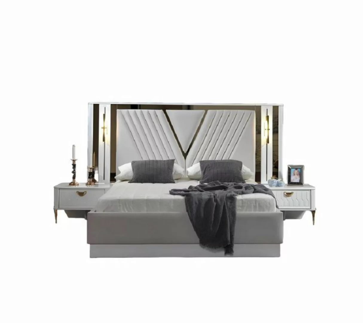 JVmoebel Bett Bett 2X Nachttisch Schlafzimmer Doppel Luxus weiß Design neu günstig online kaufen