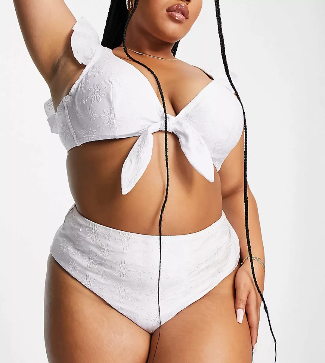 Peek & Beau Curve – Exclusive – Bikinihose in Weiß mit hohem Beinausschnitt günstig online kaufen