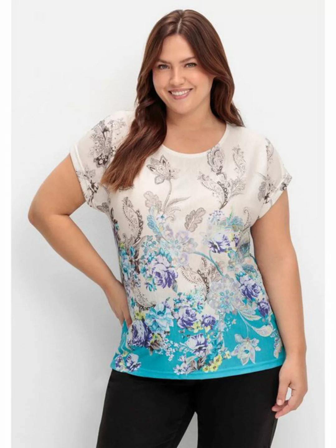 Sheego T-Shirt Große Größen mit Blumenprint, in bügelfreier Qualität günstig online kaufen