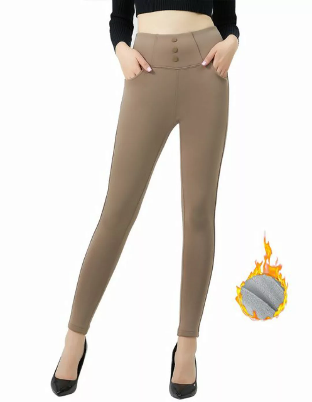 Jepo Leggings Elastische Damenhose Thermoleggings warm Fit Taupe-XL/2XL Beq günstig online kaufen