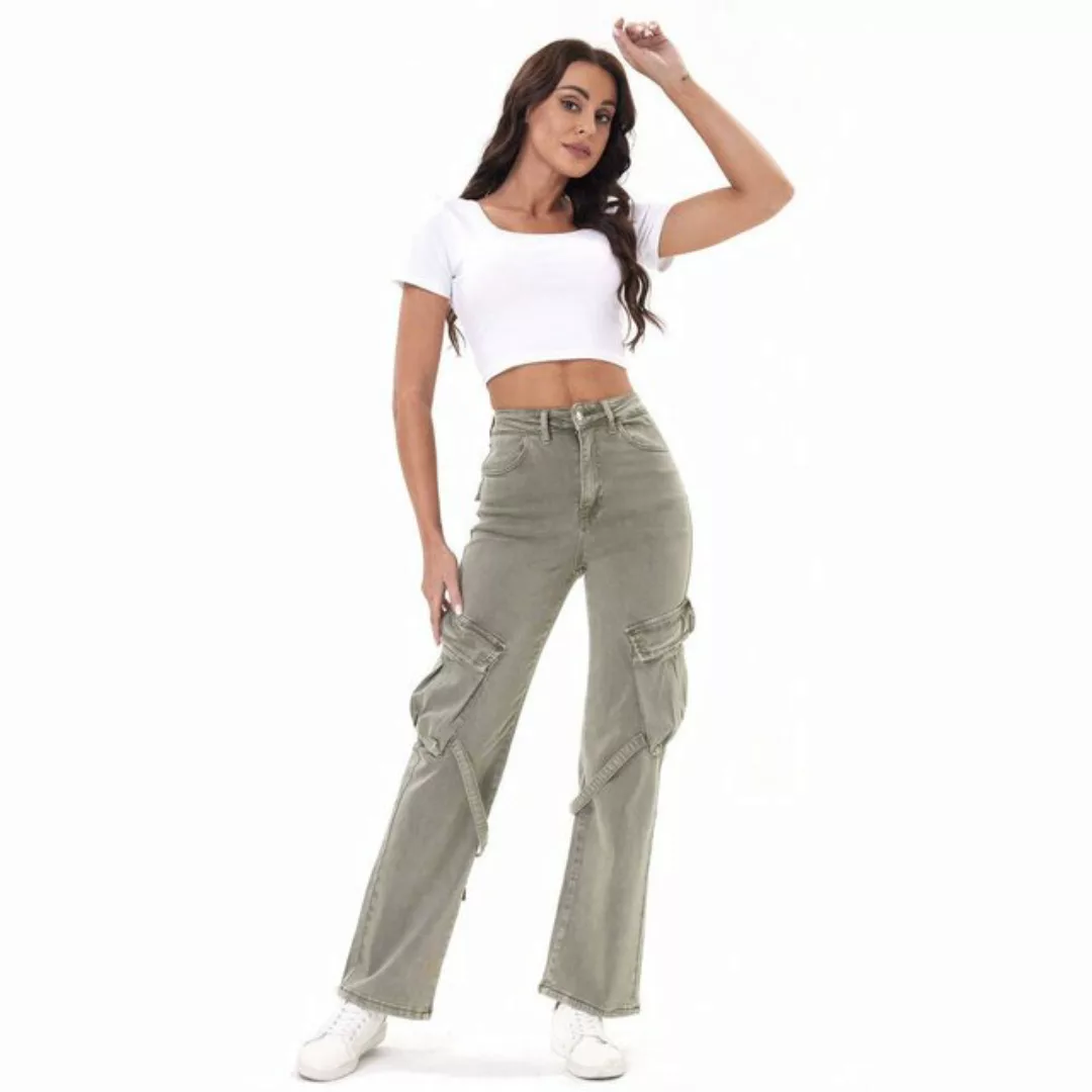 Ital-Design Cargojeans Damen Freizeit (87217124) Used-Look Stretch High Wai günstig online kaufen