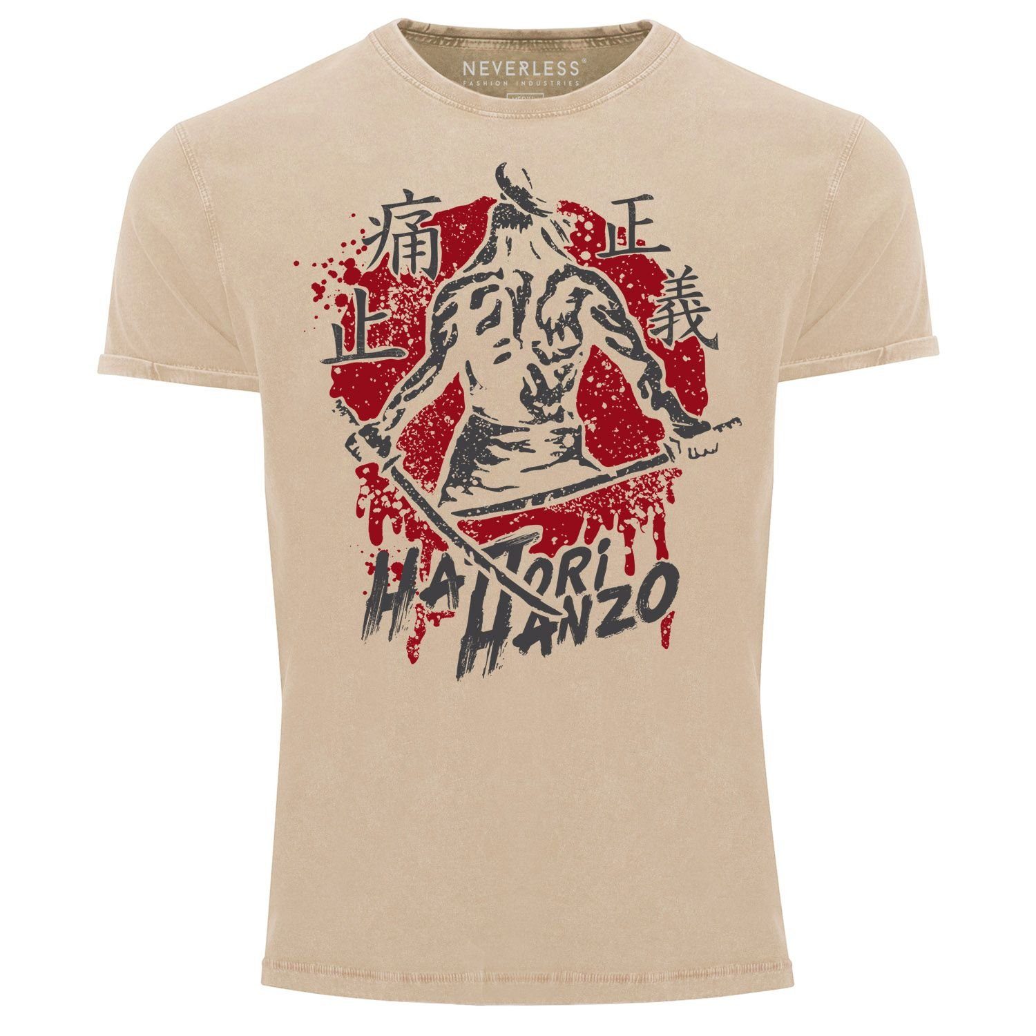 Neverless Print-Shirt Herren Vintage Shirt Samurai günstig online kaufen