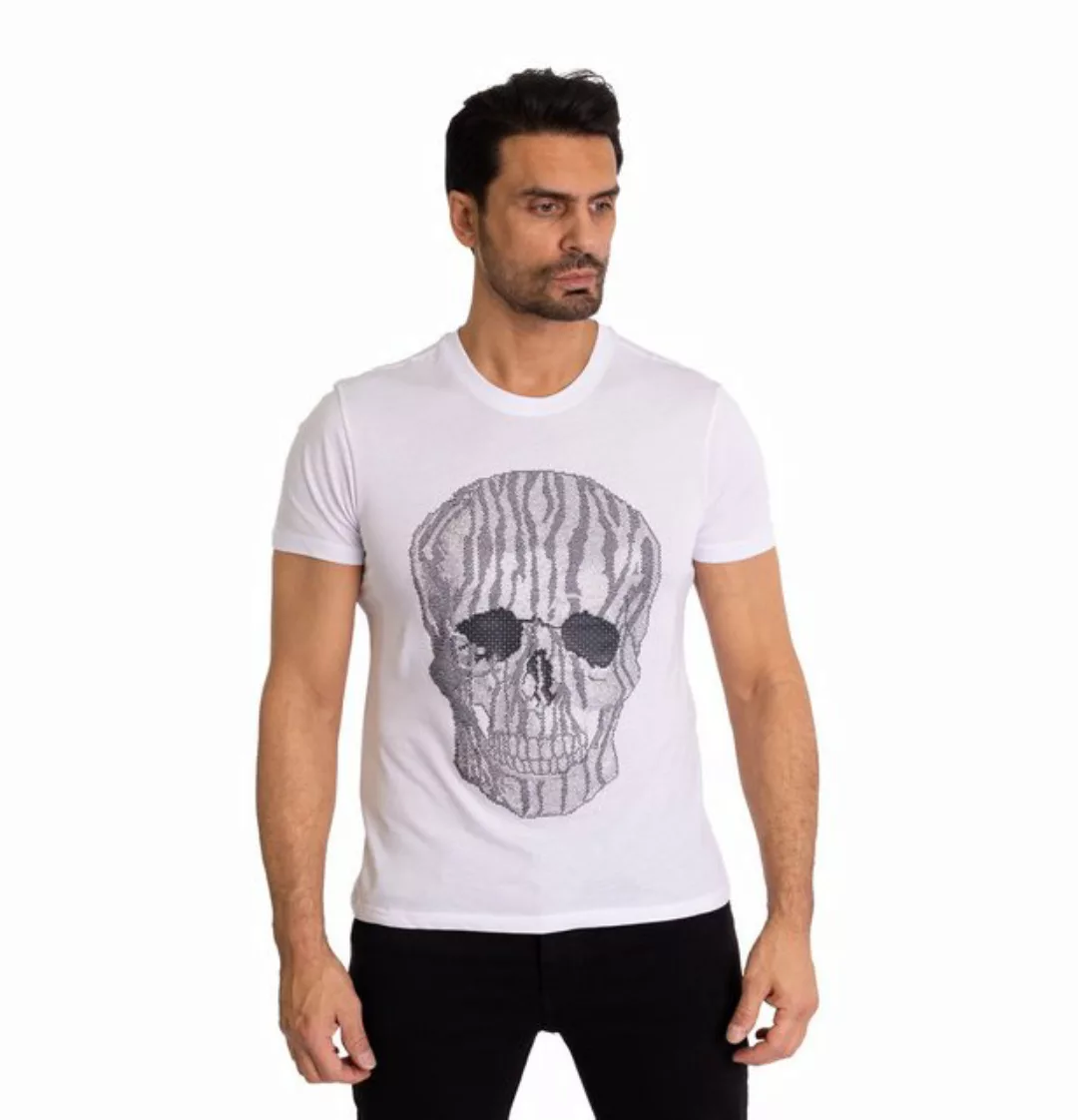 TRUENO T-Shirt Lässiges Herren Strass Totenkopf T-Shirt Weiß M günstig online kaufen