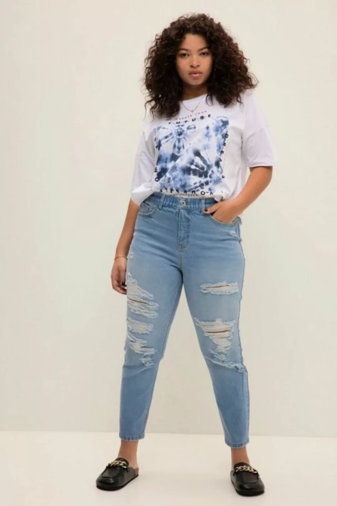 Studio Untold Funktionshose Mom-Jeans wide Fit High Waist Destroyed 5-Pocke günstig online kaufen