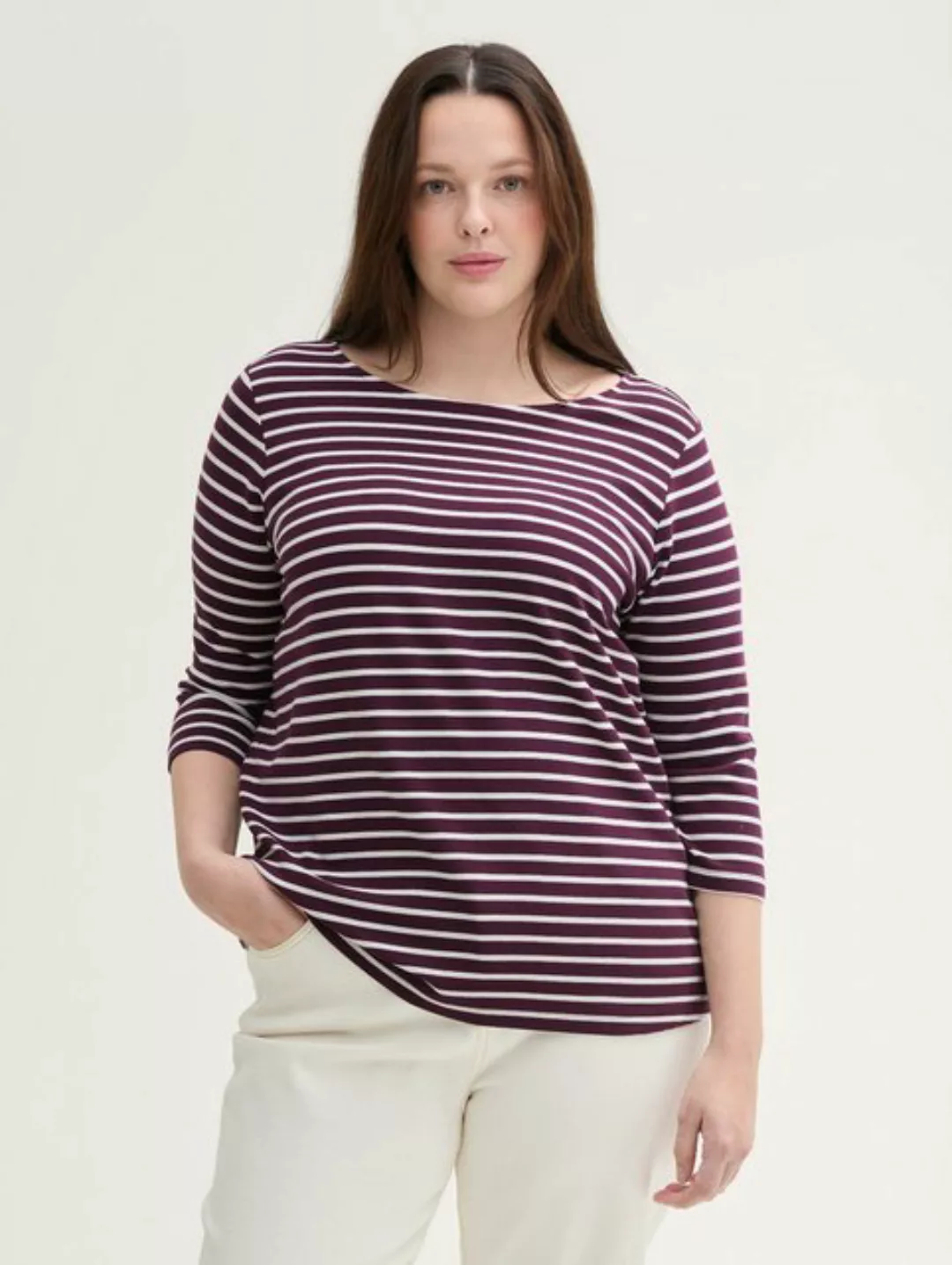 TOM TAILOR PLUS 3/4-Arm-Shirt Plus Size - Gestreiftes 3/4 Arm Shirt günstig online kaufen