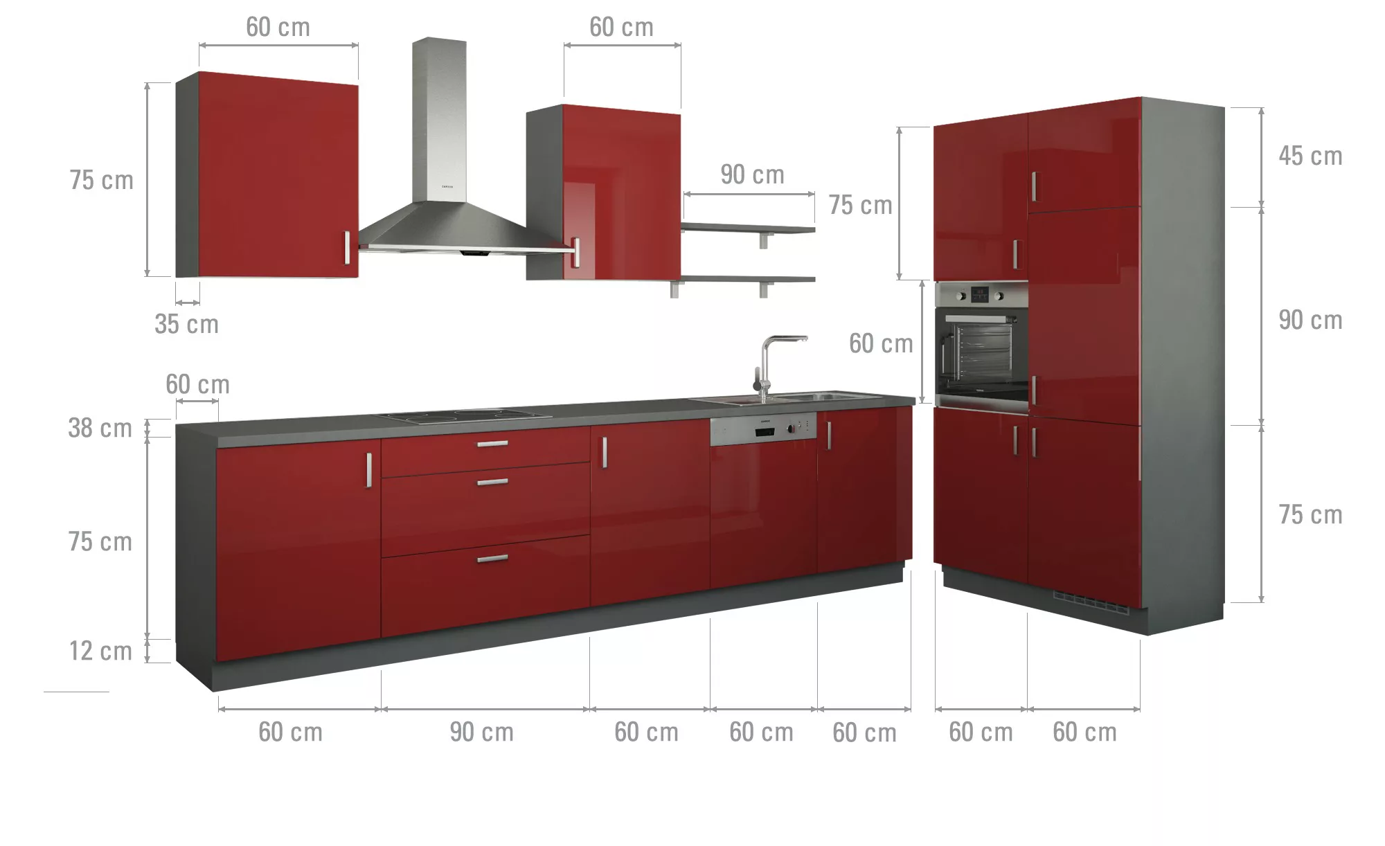 Küchenzeile ohne Elektrogeräte  Usedom ¦ rot Küchen-online > Küchenblöcke o günstig online kaufen