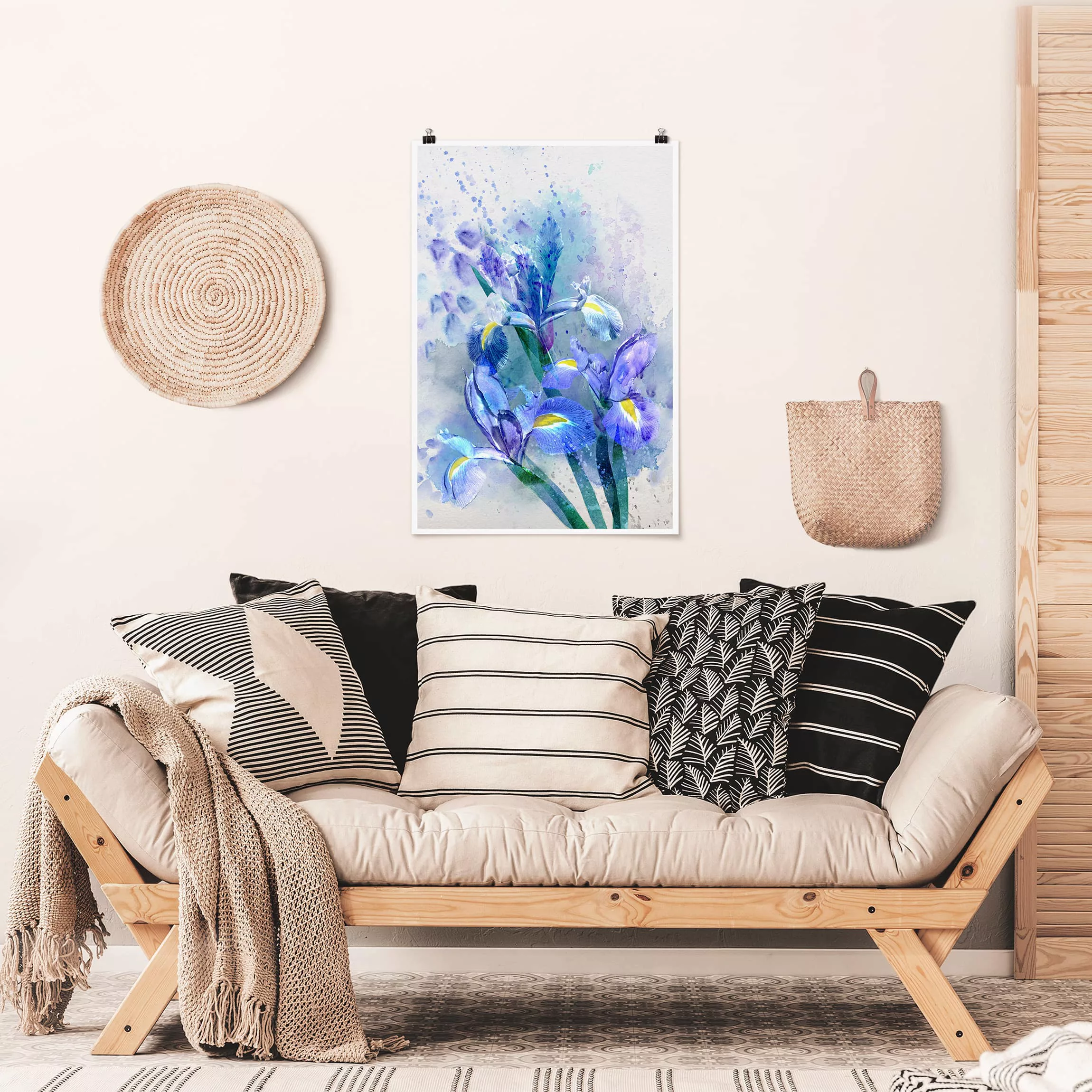 Poster Blumen - Hochformat Aquarell Blumen Iris günstig online kaufen