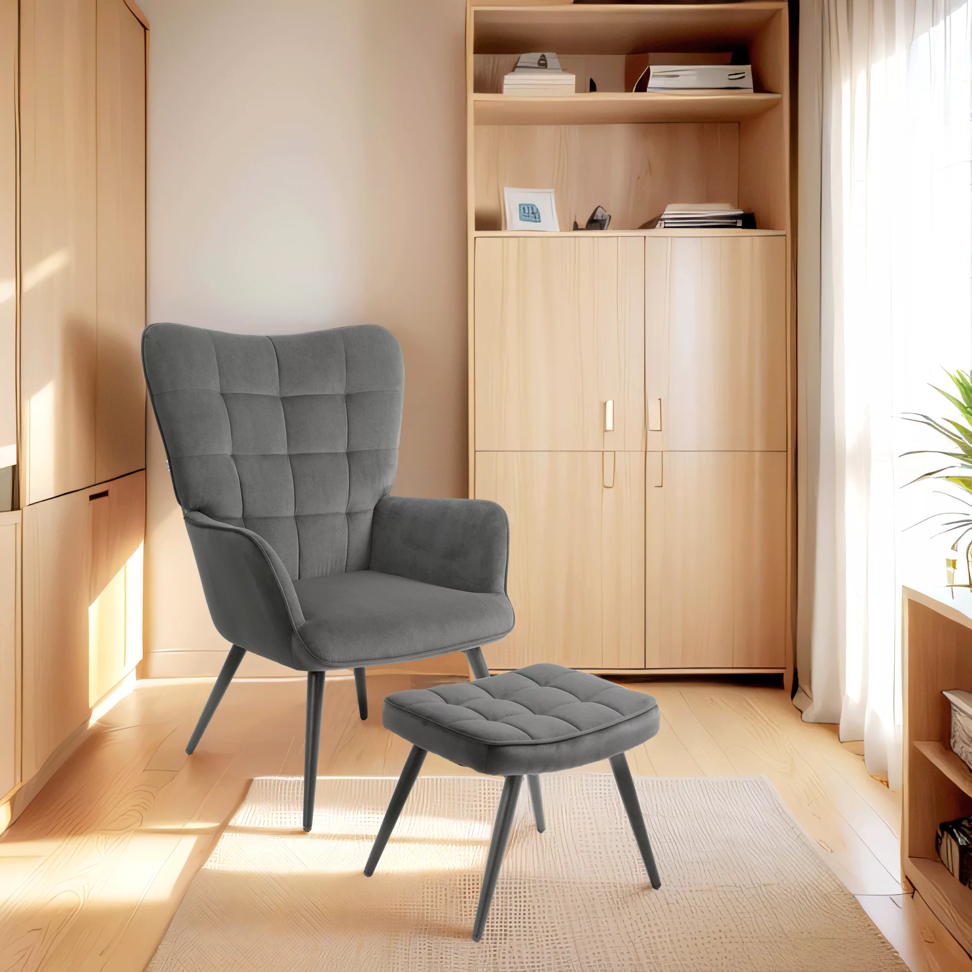 HOMCOM Ohrensessel mit Hocker Loungesessel Relaxsessel Polstersessel Samtop günstig online kaufen