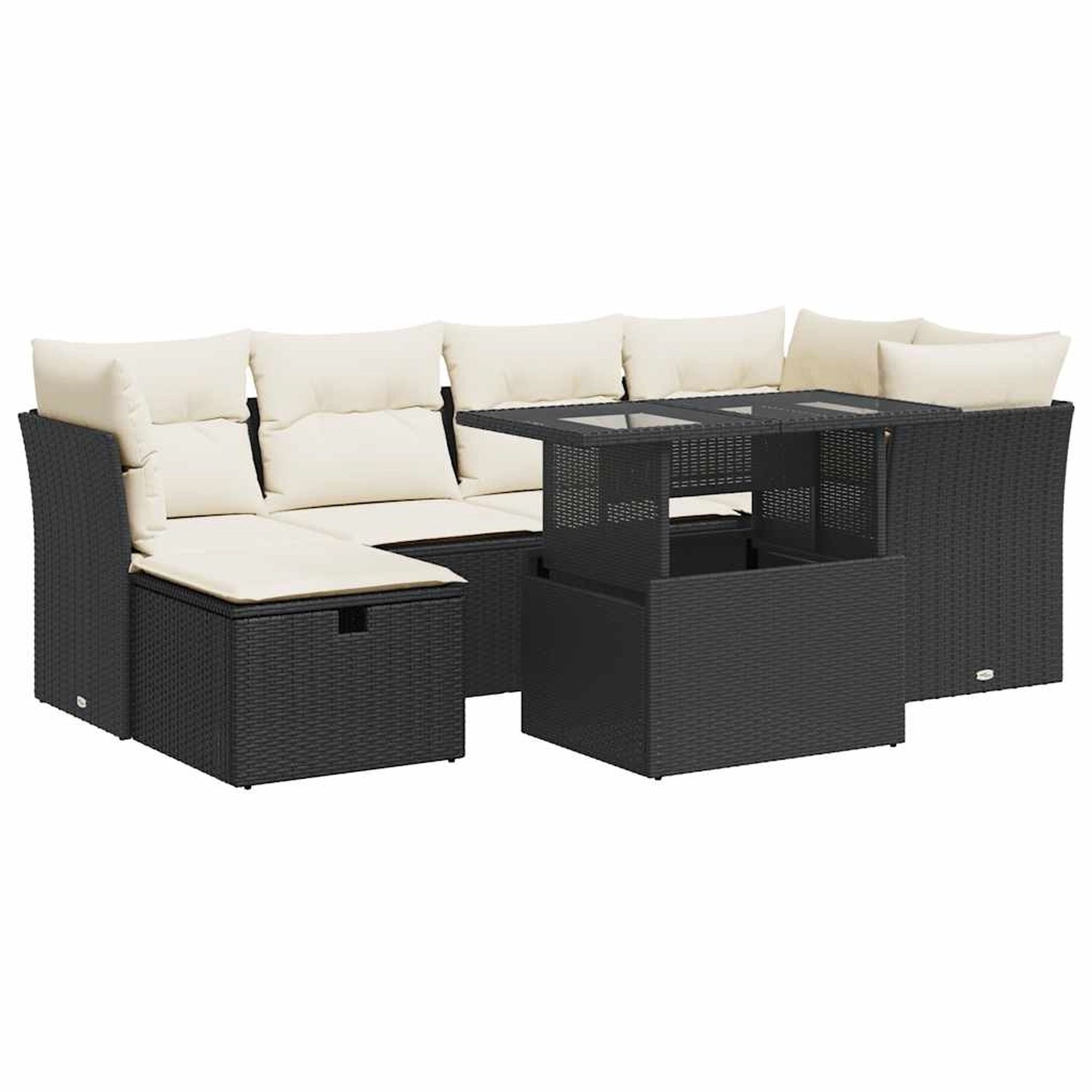vidaXL 7-Tlg Garten-Sofagarnitur mit Kissen Schwarz Poly Rattan 3327776 günstig online kaufen