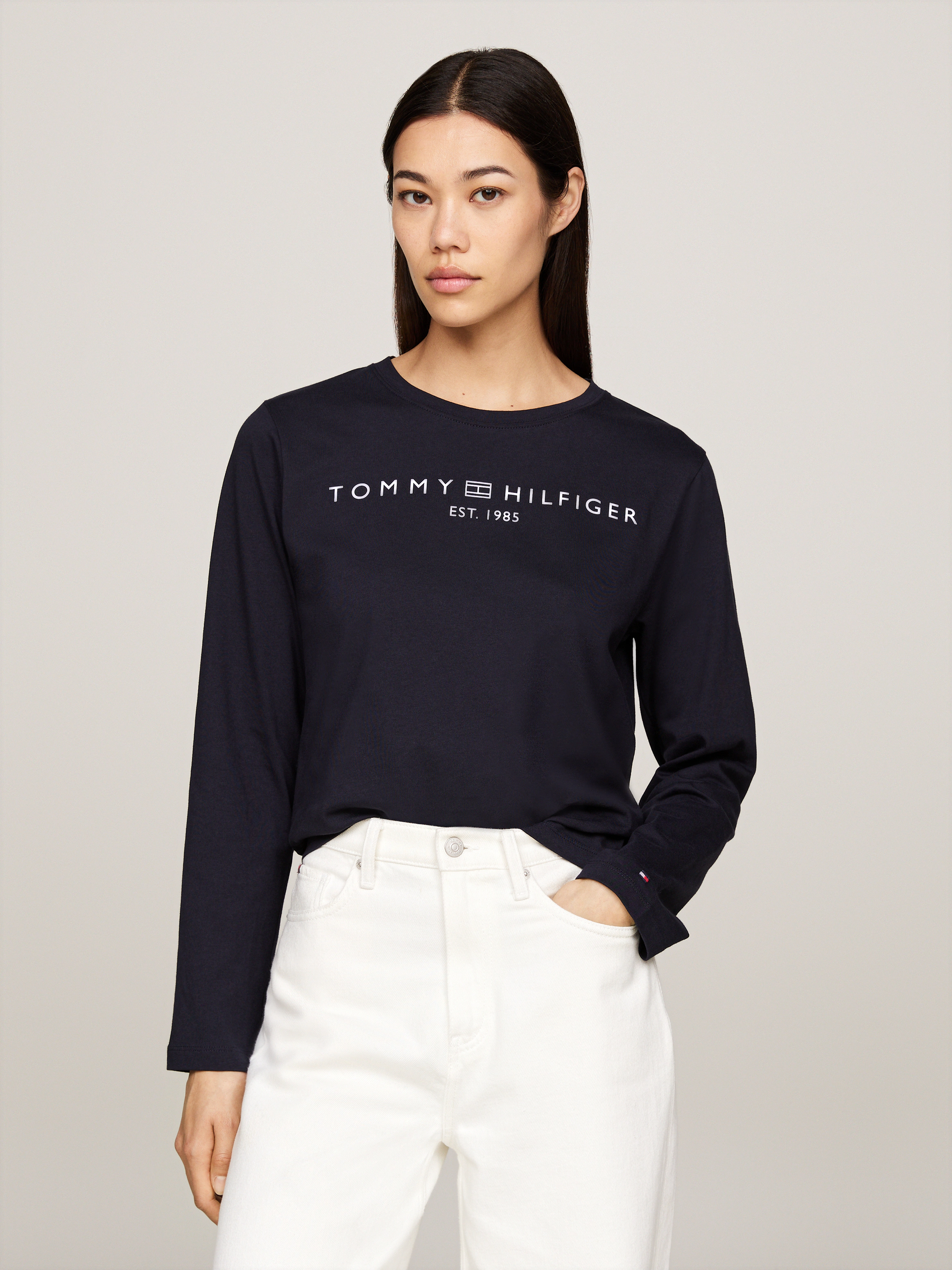 Tommy Hilfiger Langarmshirt "REG CORP LOGO C-NK LS", mit Logoschriftzug, Ru günstig online kaufen