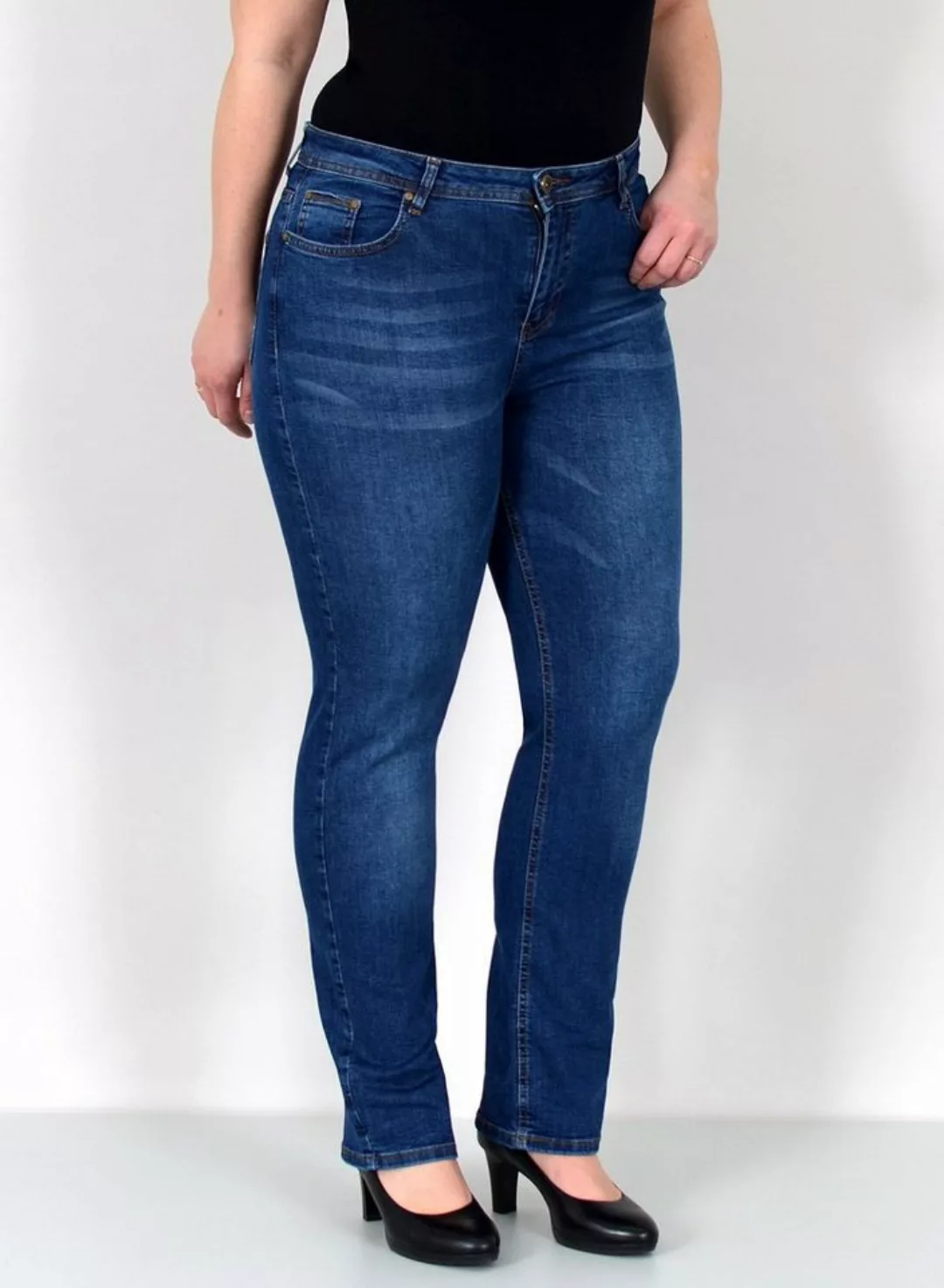 ESRA Straight-Jeans Gerade Schnitt Jeans hoher Bund mit Stretch bis Plus Si günstig online kaufen