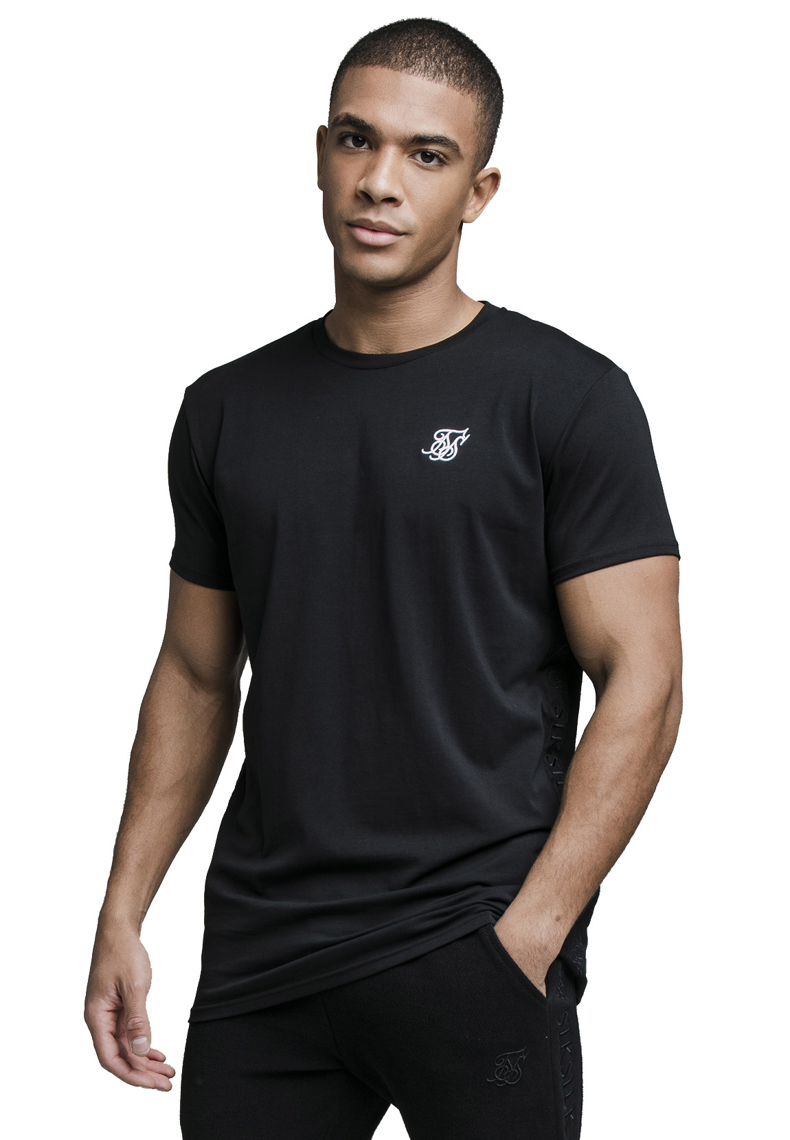 SikSilk Herren T-Shirt S/S EMBROIDERED TAPE TEE SS-19129 Black Schwarz günstig online kaufen