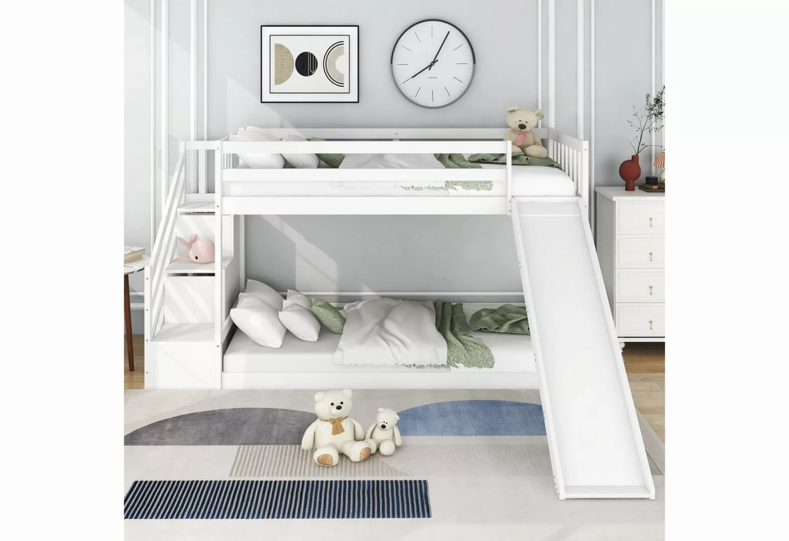 Ulife Etagenbett Kinderbetten. mit Rutsche und Treppe, 2 Schubladen, 90 X 2 günstig online kaufen