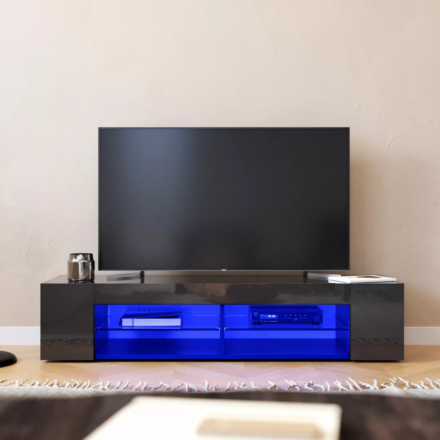 SONNI TV-Schrank TV-Lowboard Breite 135cm Schwarz günstig online kaufen