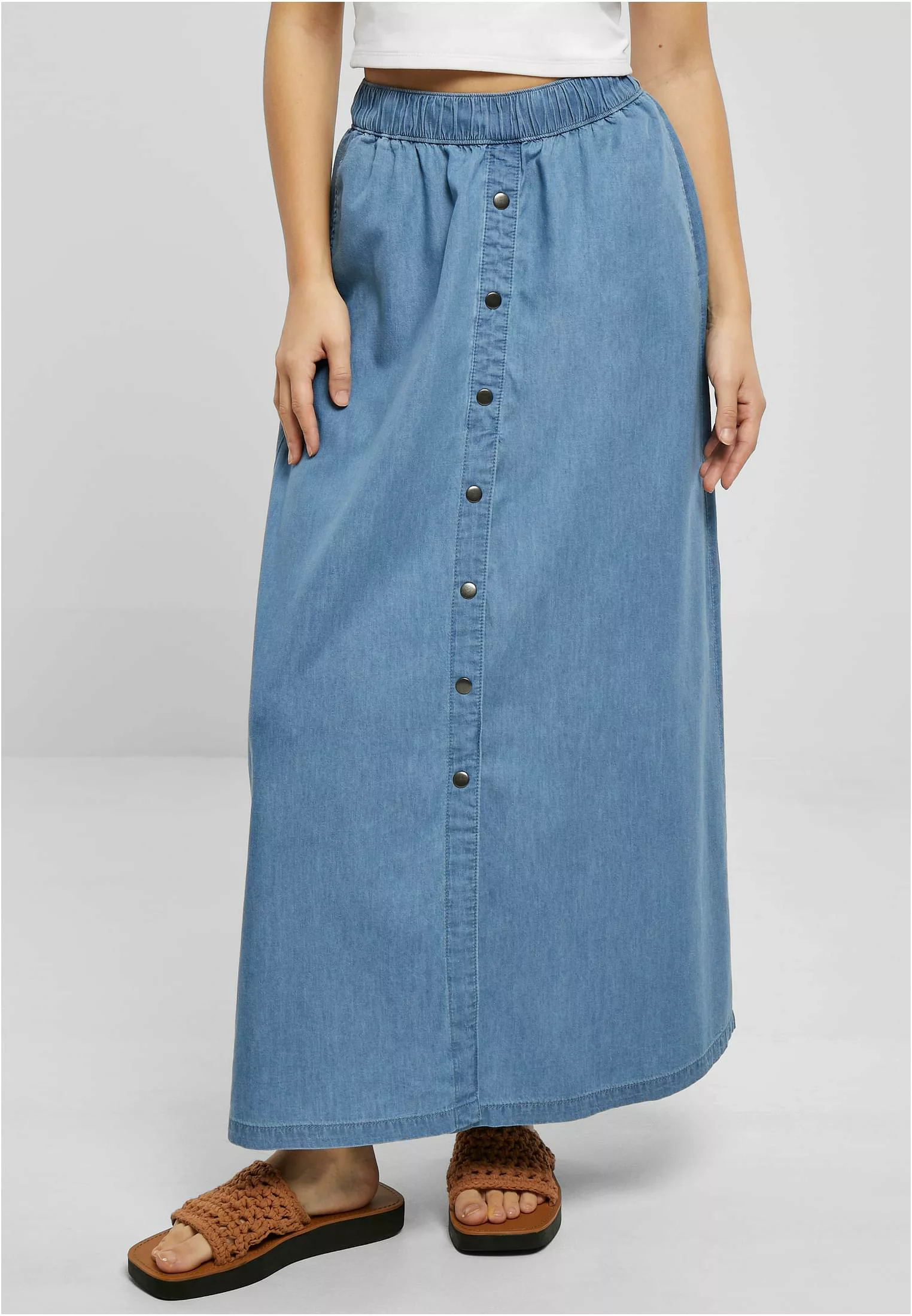 URBAN CLASSICS Jerseyrock "Damen Ladies Long Wide Light Denim Skirt", (1 tl günstig online kaufen