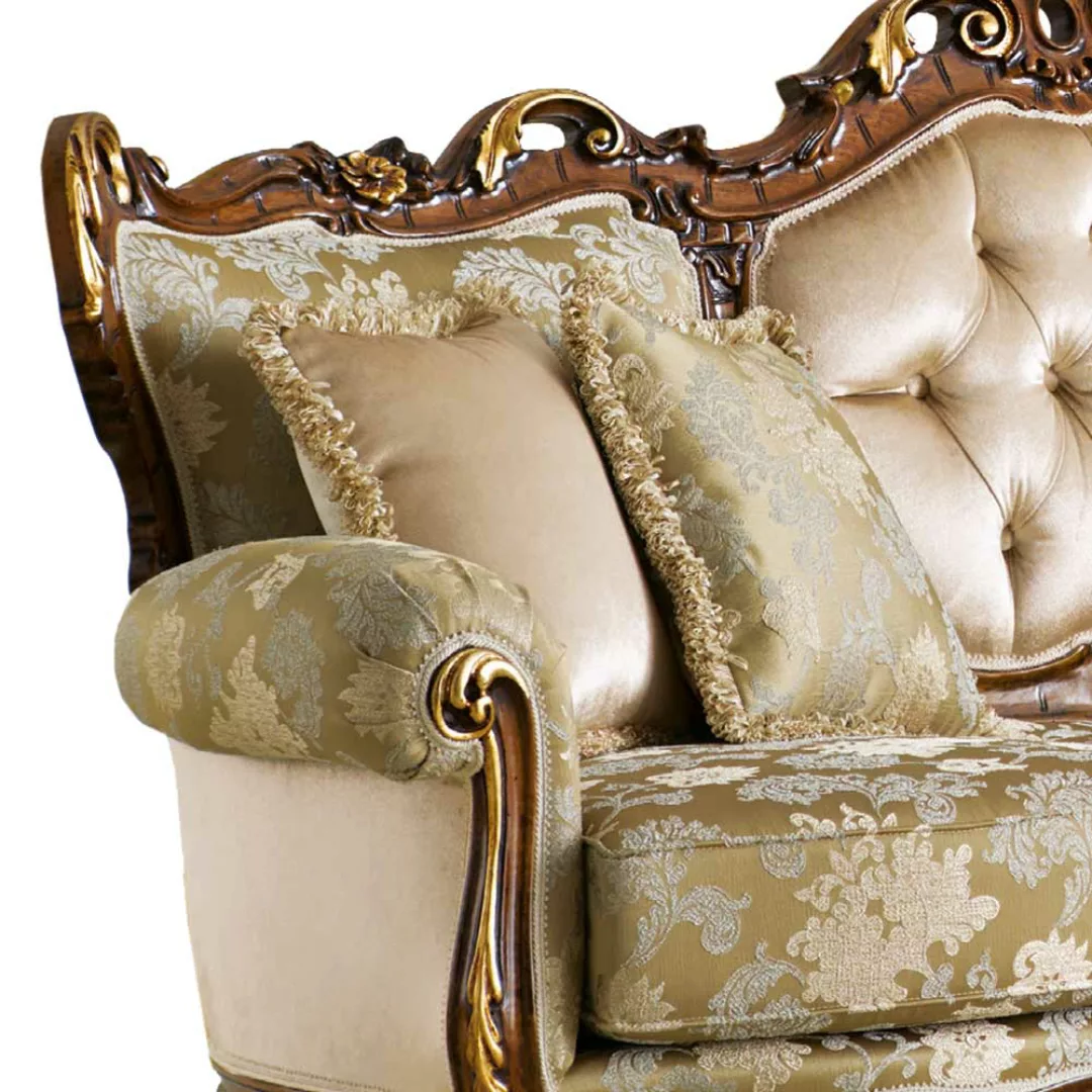 Dreisitzer Couch barocker Stil in Beige - Goldfarben Buche Braun günstig online kaufen