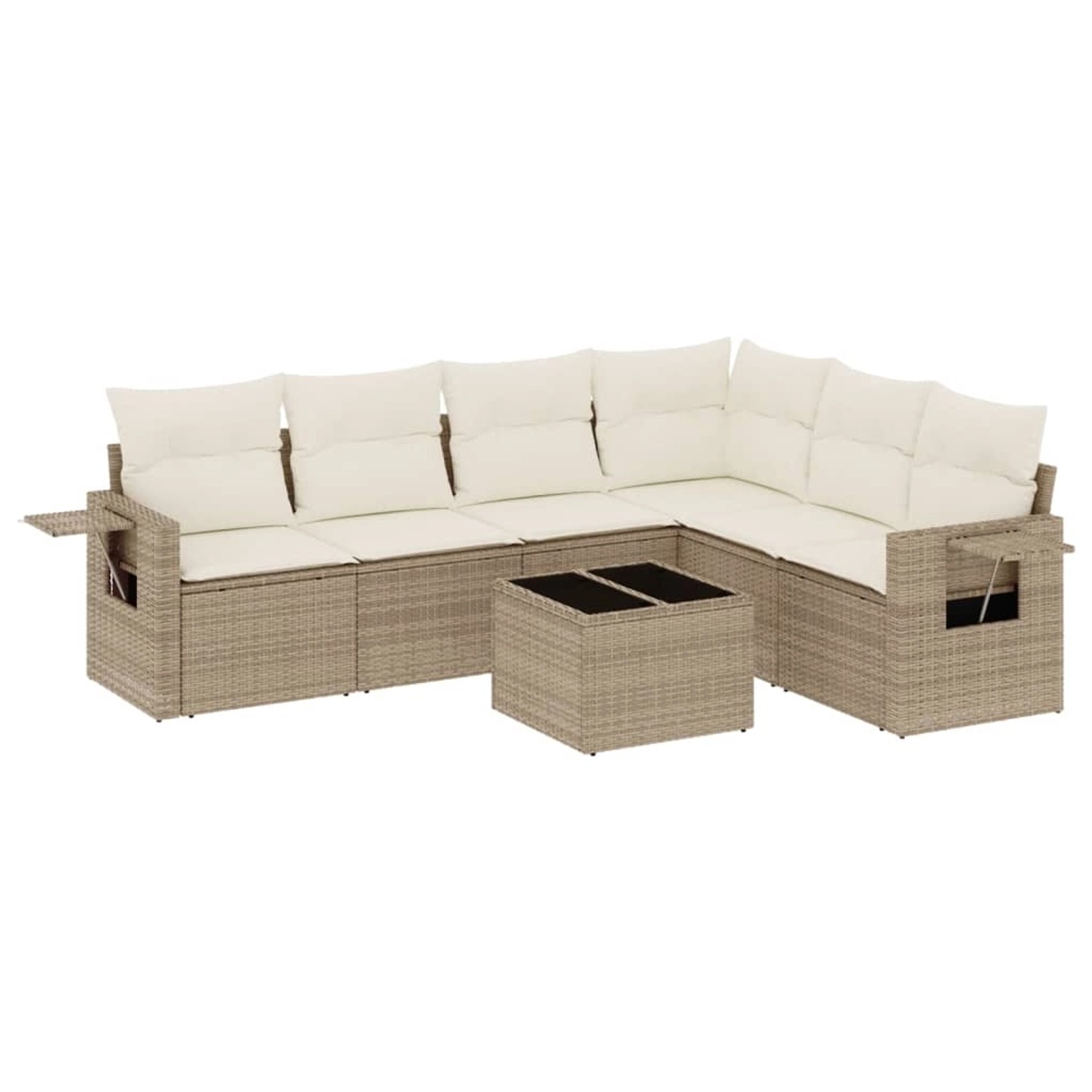 vidaXL 7-Tlg Garten-Sofagarnitur mit Kissen Beige Poly Rattan 3220217 günstig online kaufen