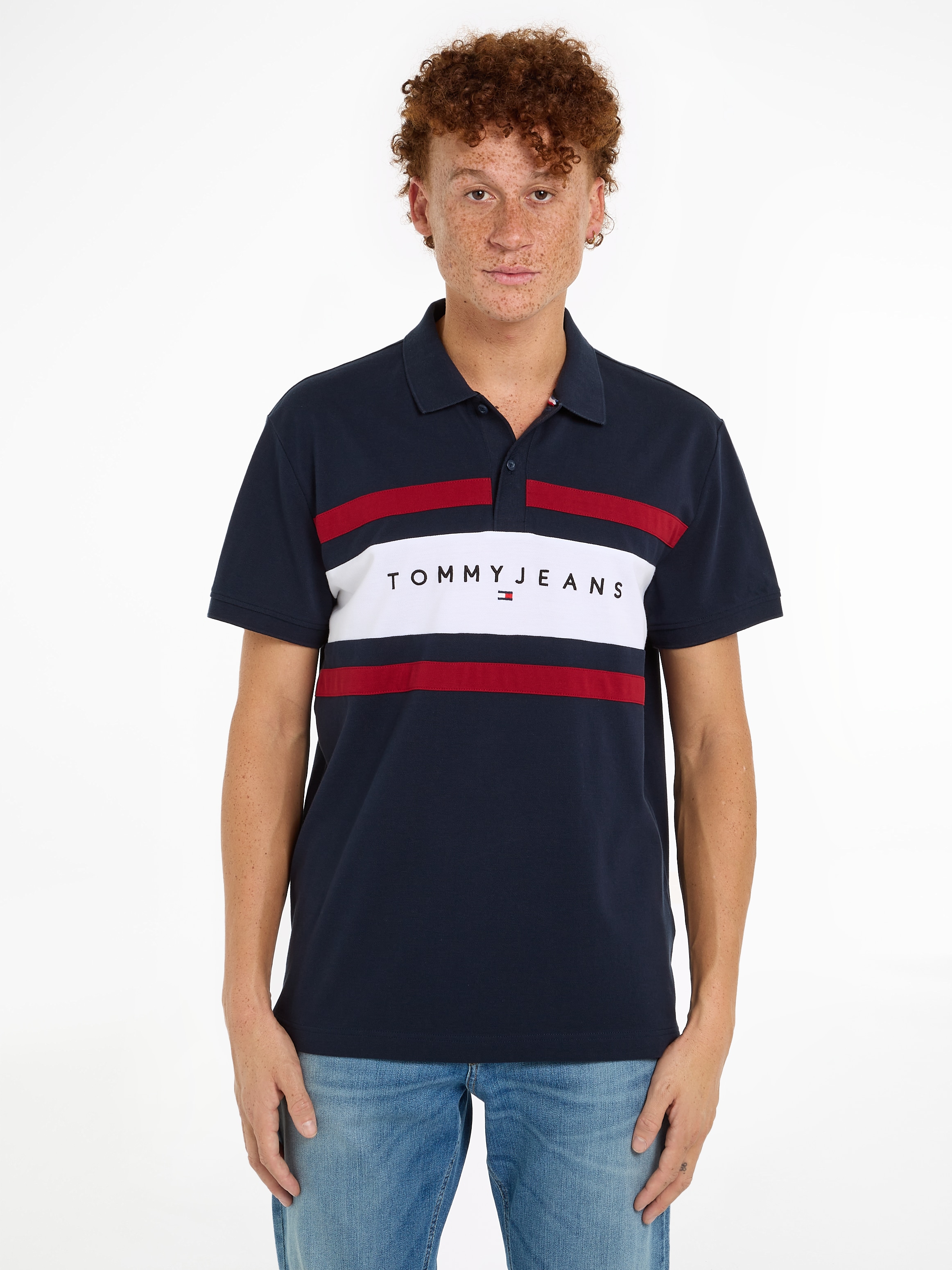 Tommy Jeans Poloshirt TJM COLORBLOCK LINEAR POLO mit Logoschriftzug günstig online kaufen