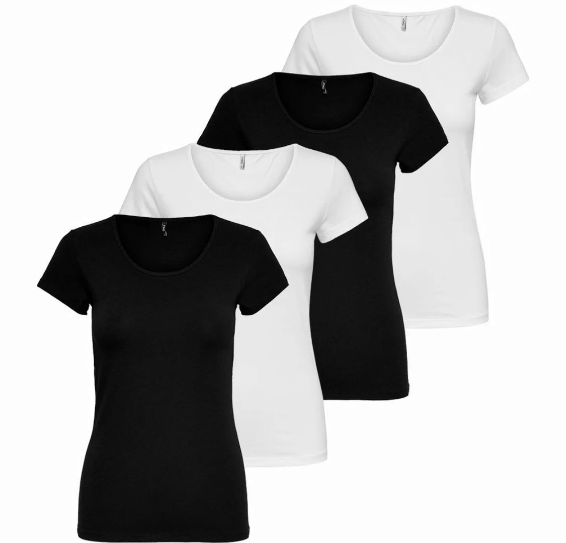 ONLY T-Shirt ONLY Damen 4er Pack T-Shirt Live Love Kurzarmshirt Basic Baumw günstig online kaufen