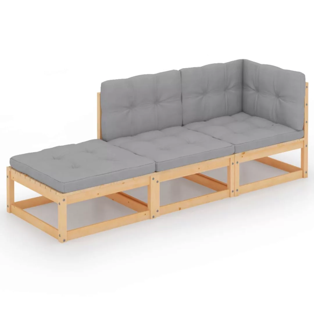 3-tlg. Garten-lounge-set Mit Kissen Kiefer Massivholz günstig online kaufen