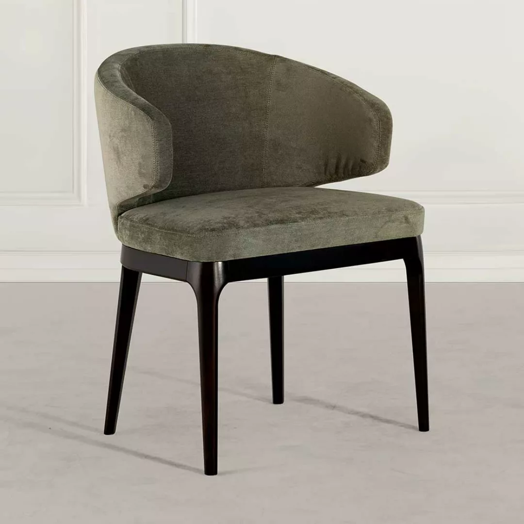 Moderner Armlehnstuhl in Taupe Webstoff Gestell aus Massivholz günstig online kaufen