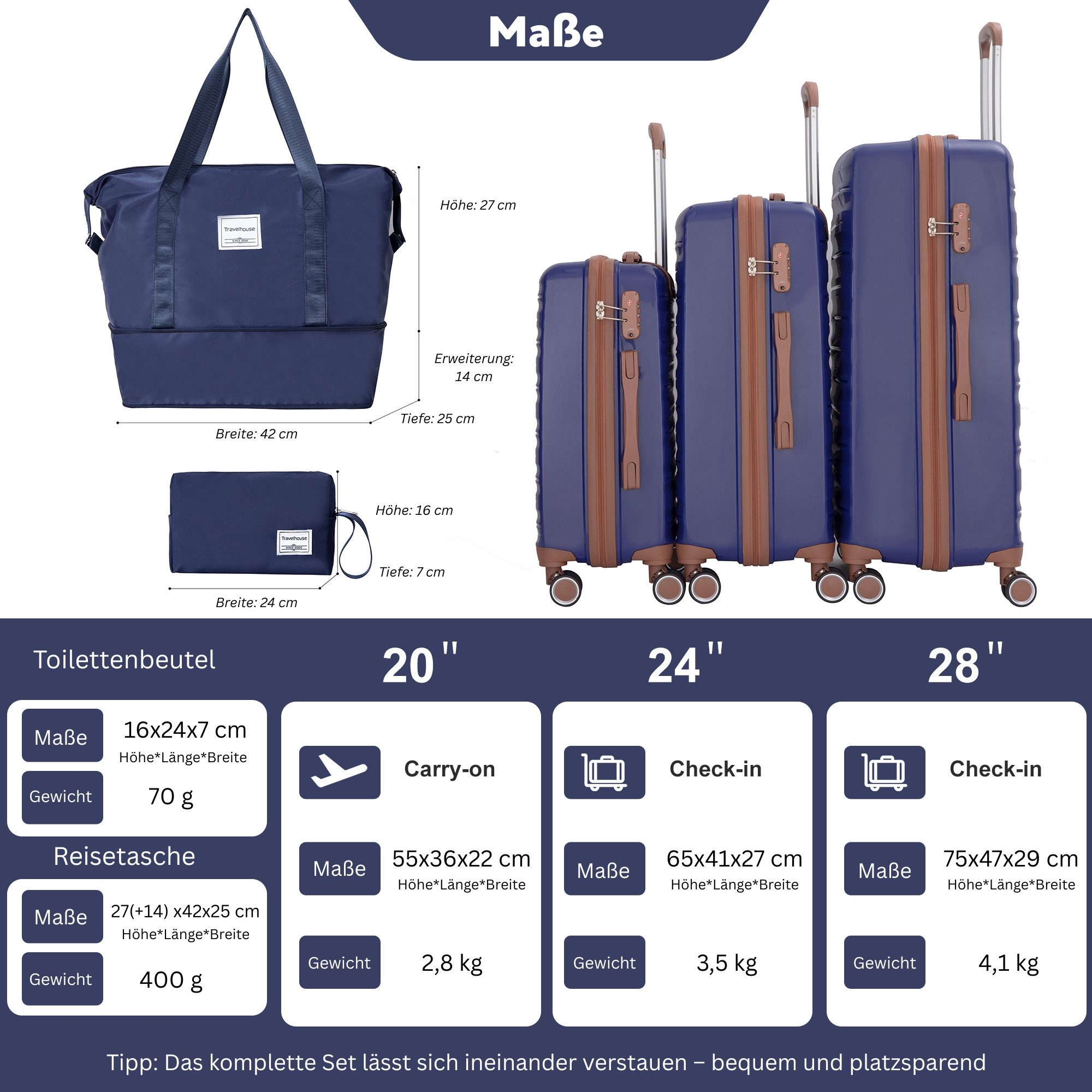 Travelhouse Trolleyset Ascona, 4 Rollen, (Spar-Set, günstig online kaufen