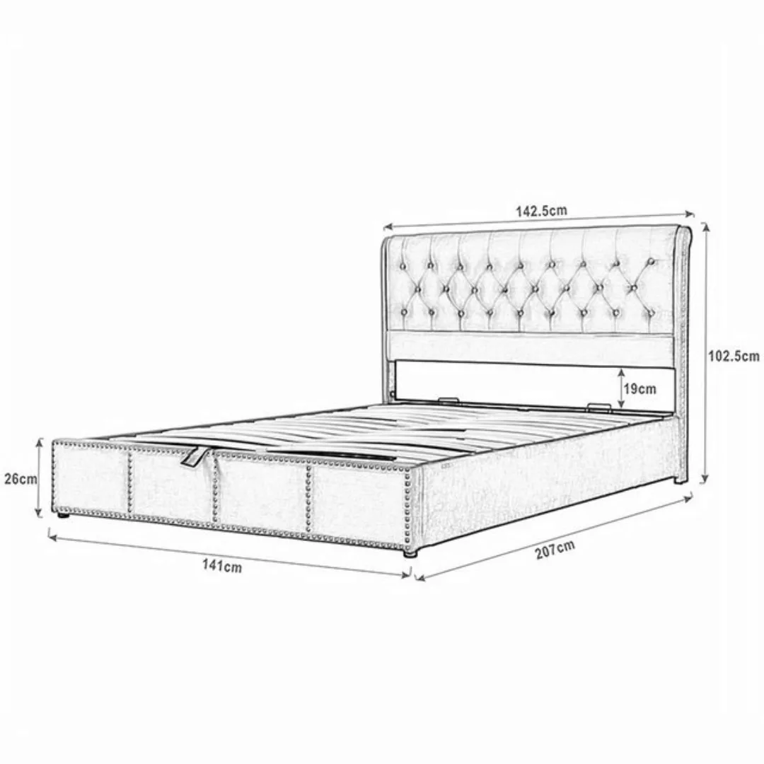 SOFTWEARY Stauraumbett Doppelbett mit Lattenrost und Bettkasten (140x200 cm günstig online kaufen