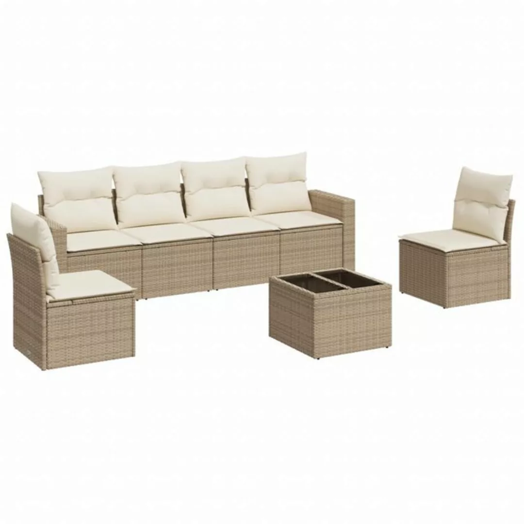 vidaXL Sofaelement 7-tlg. Garten-Sofagarnitur mit Kissen Beige Poly Rattan günstig online kaufen