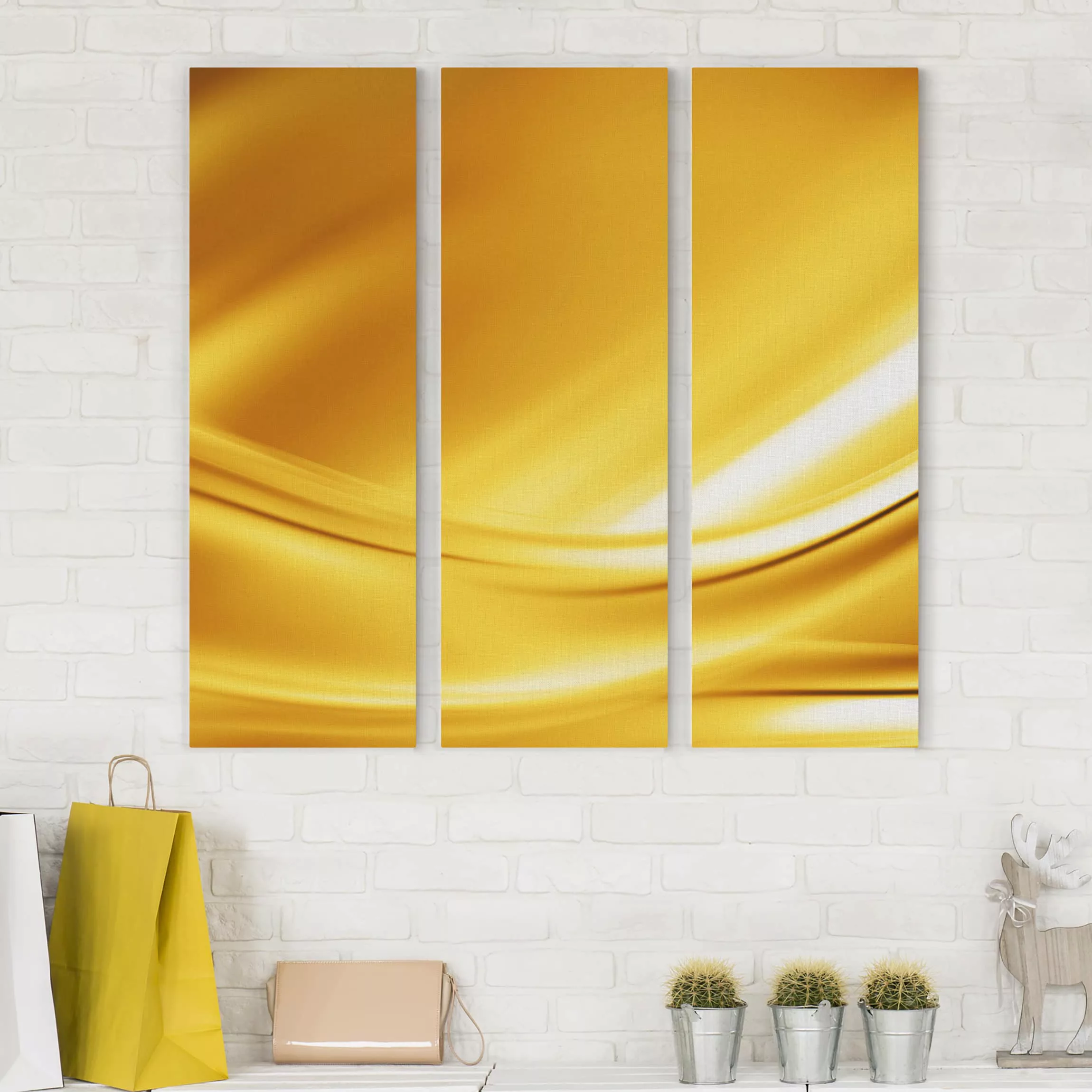 3-teiliges Leinwandbild Abstrakt - Quadrat Golden Glow günstig online kaufen